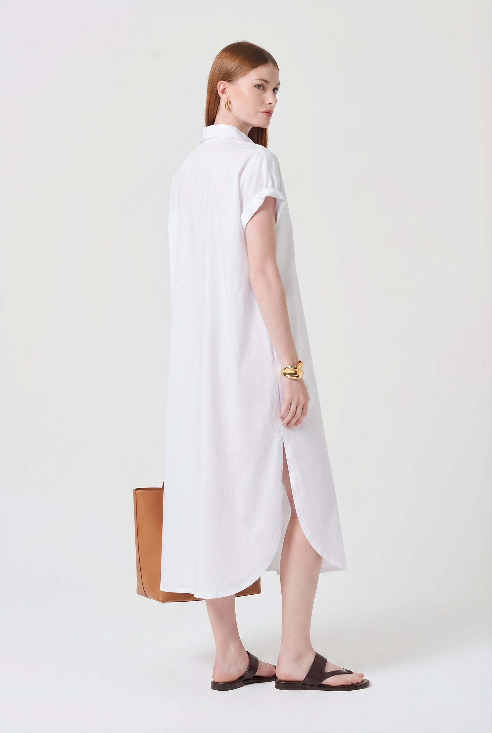 Venti Dress in Poplin in White