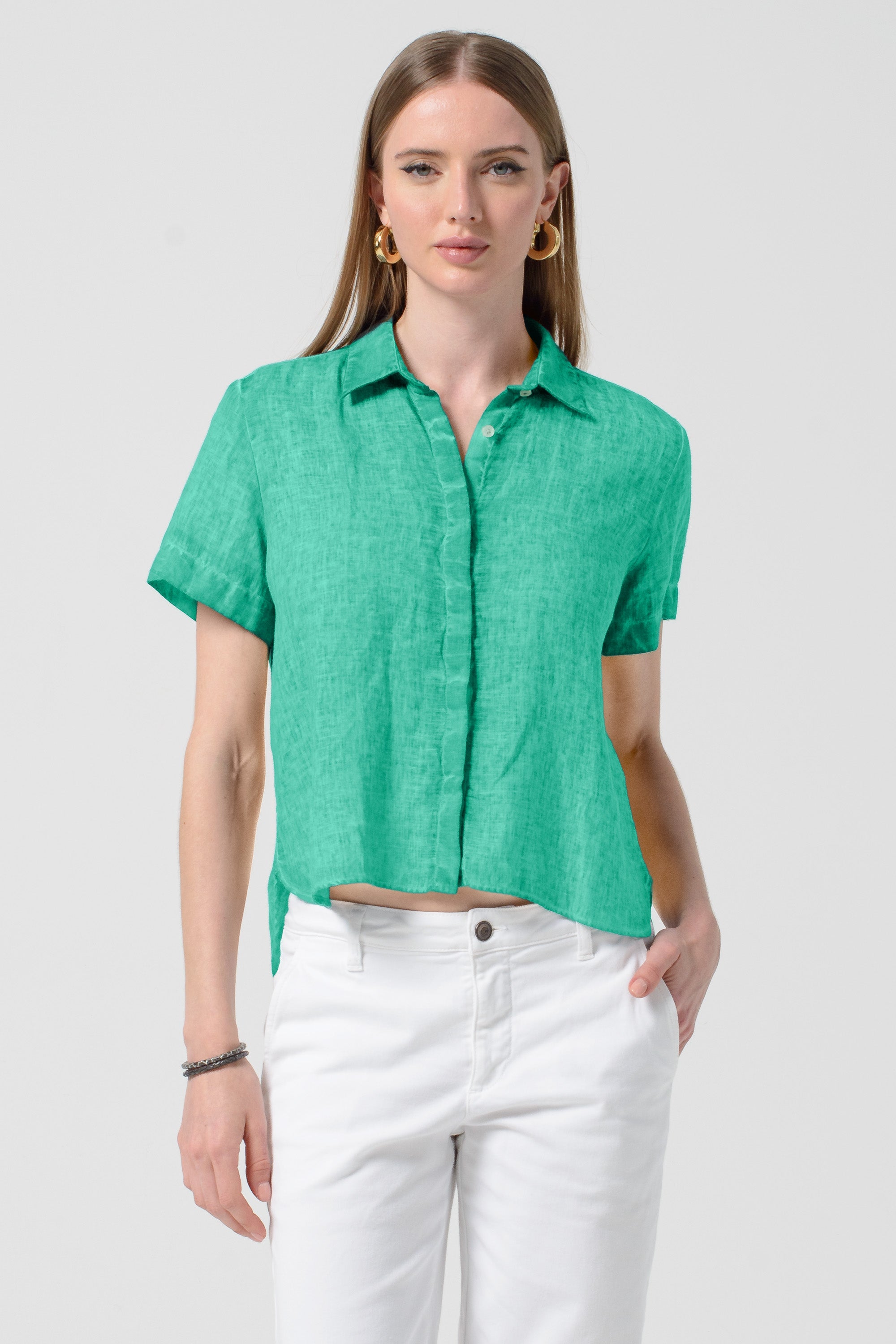 Sunray - Women's Cropped Shirt in Linen - Jungle