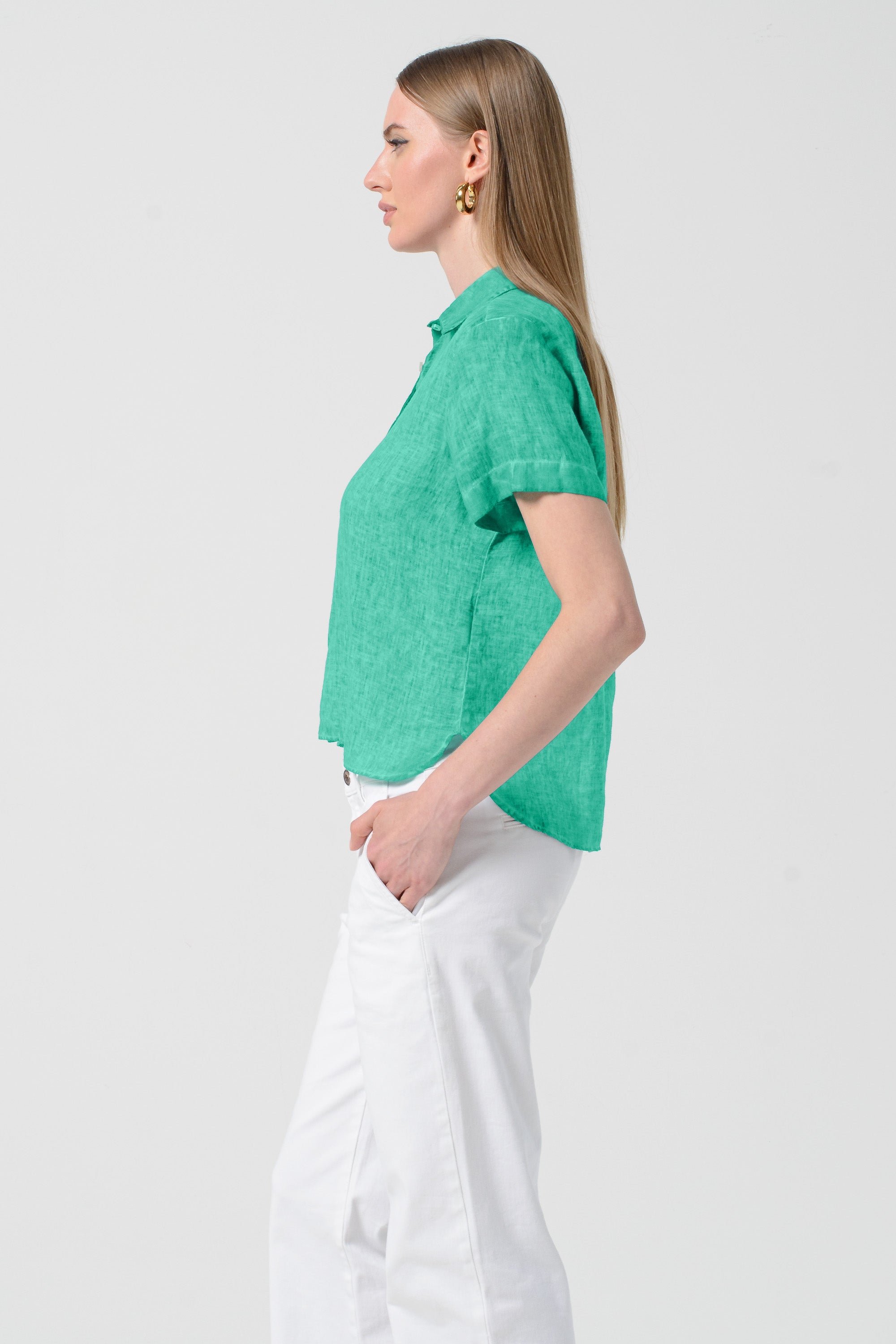 Sunray - Women's Cropped Shirt in Linen - Jungle