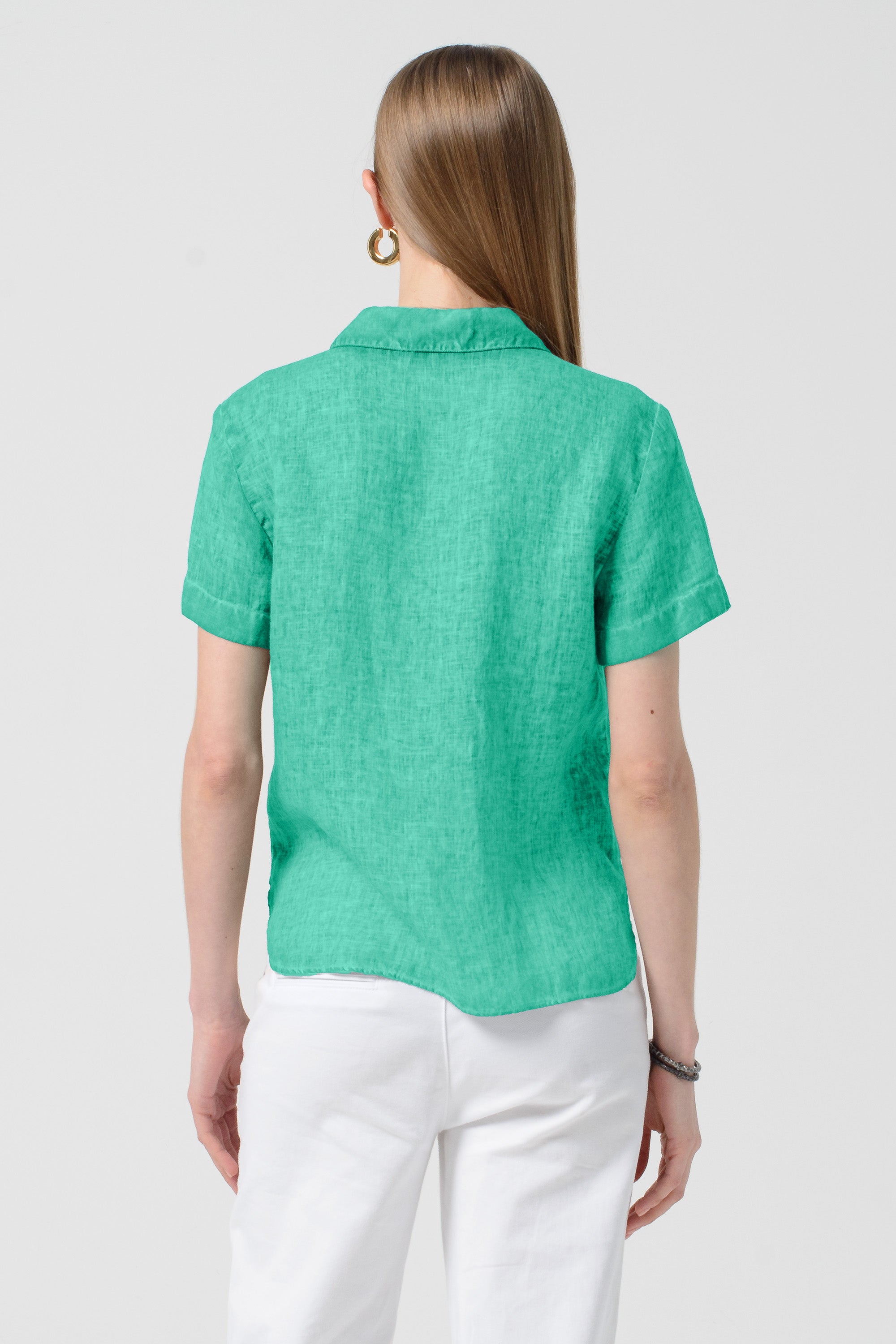 Sunray - Women's Cropped Shirt in Linen - Jungle
