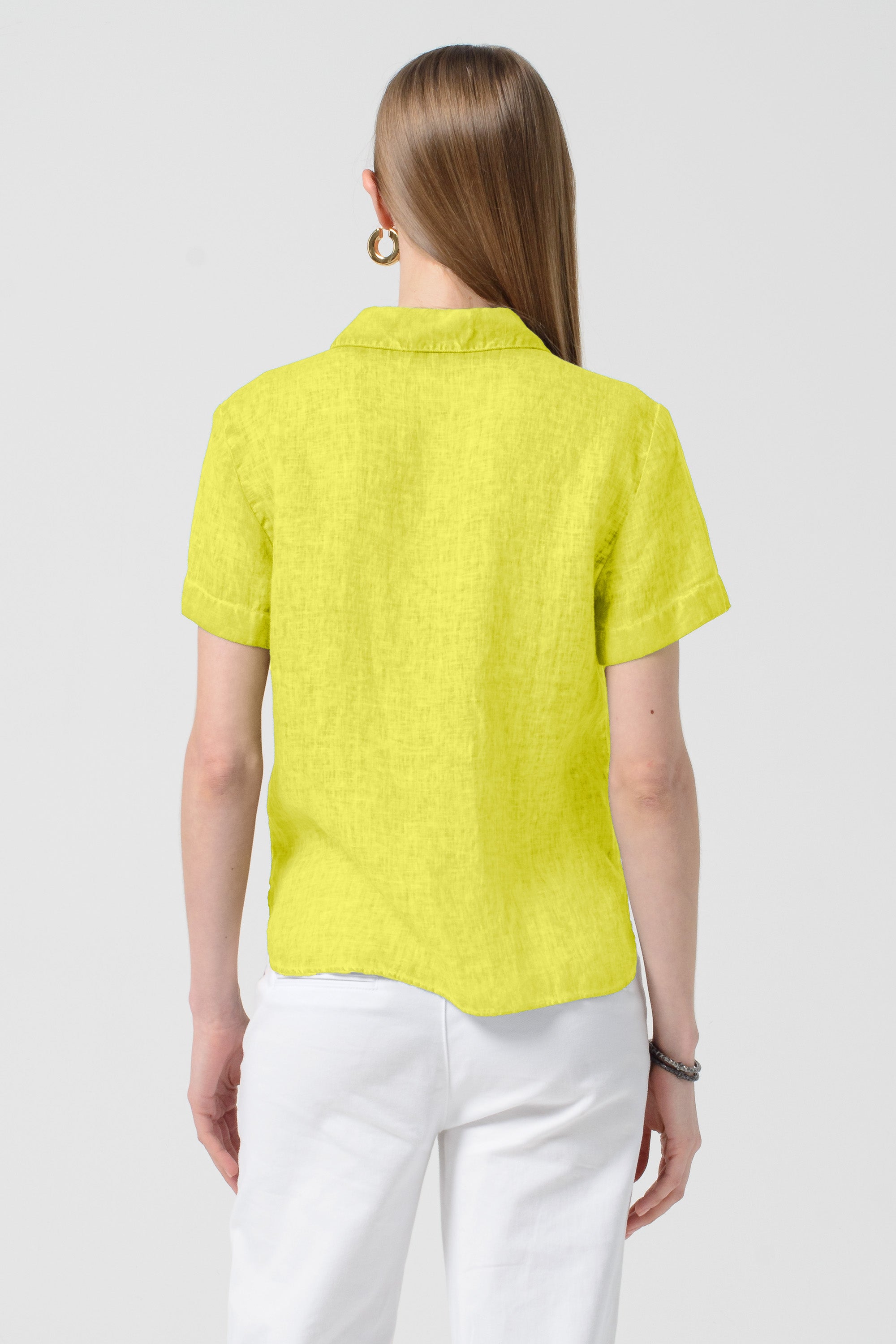 Sunray - Women's Cropped Shirt in Linen - Lime