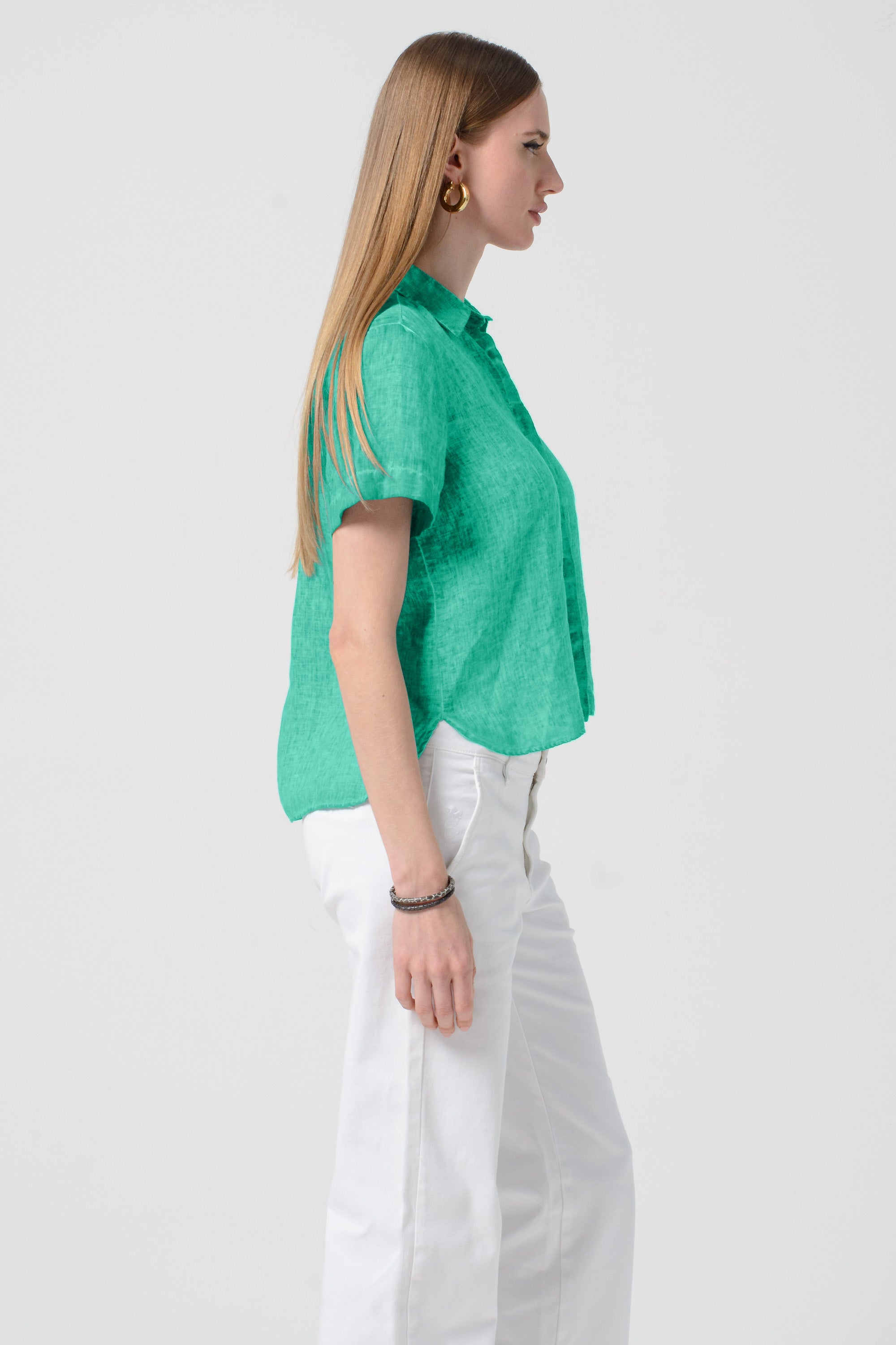 Sunray - Women's Cropped Shirt in Linen - Jungle