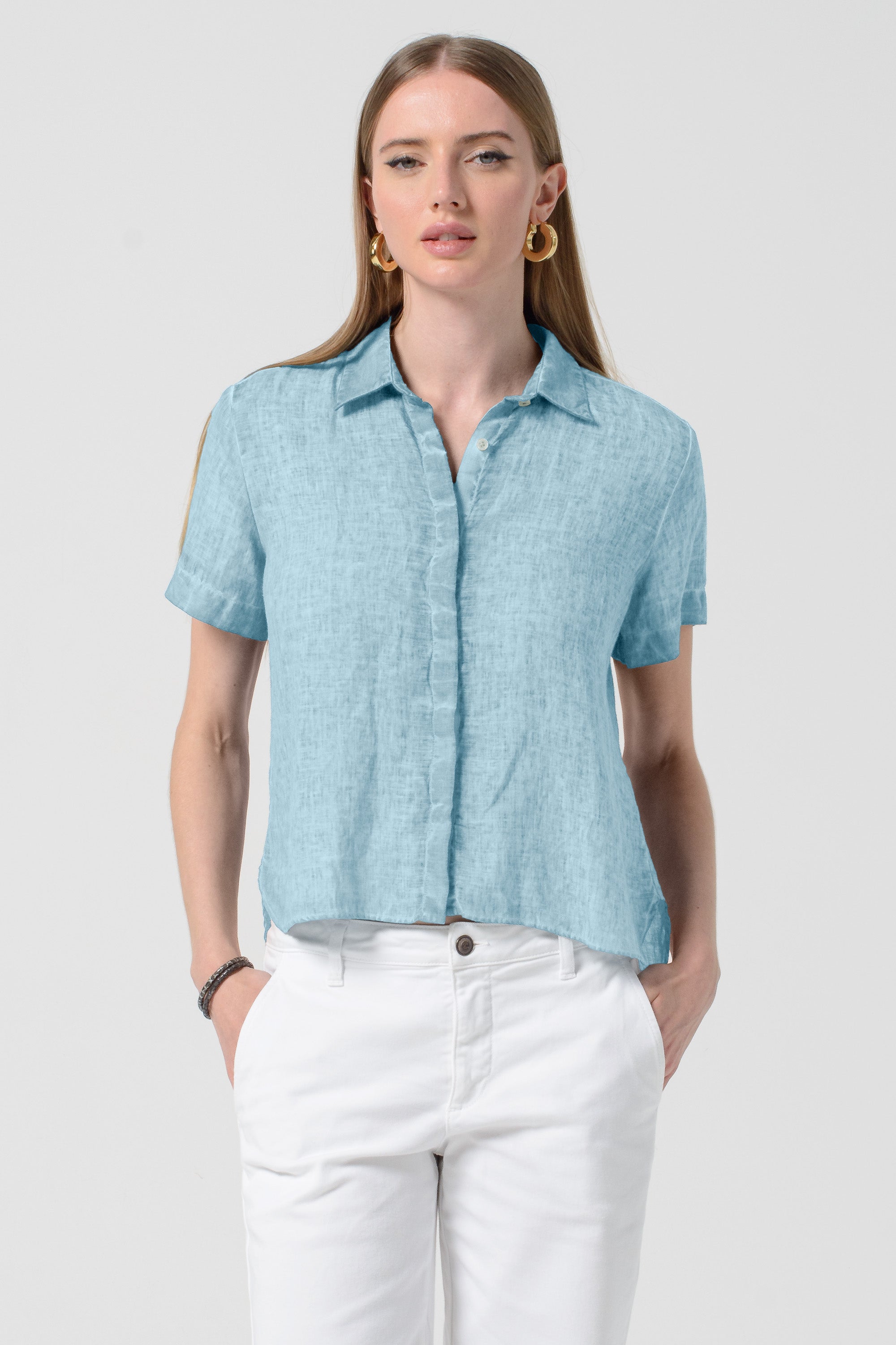 Sunray - Women's Cropped Shirt in Linen - Bora Bora