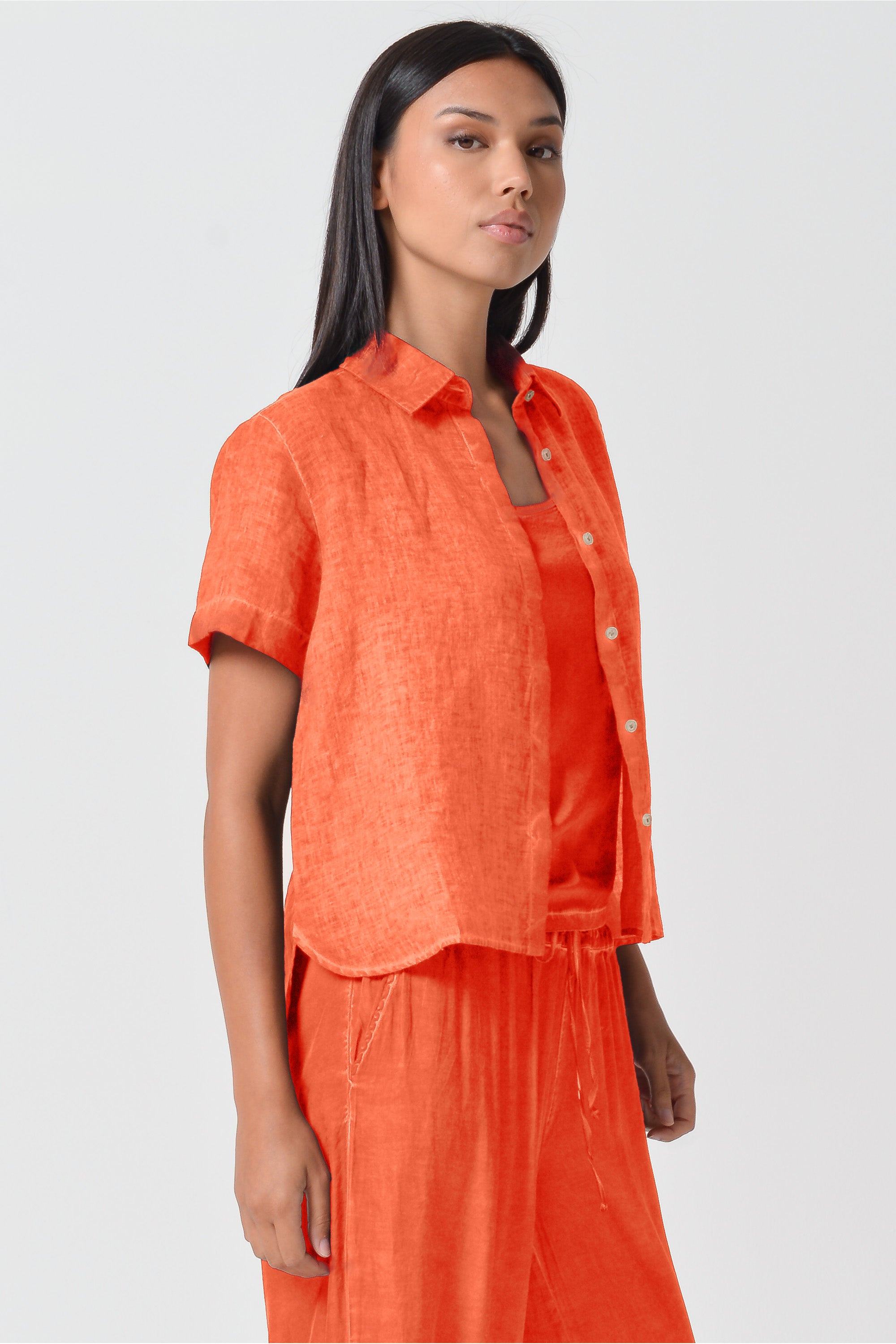 Sunray Linen Shirt - Papaya