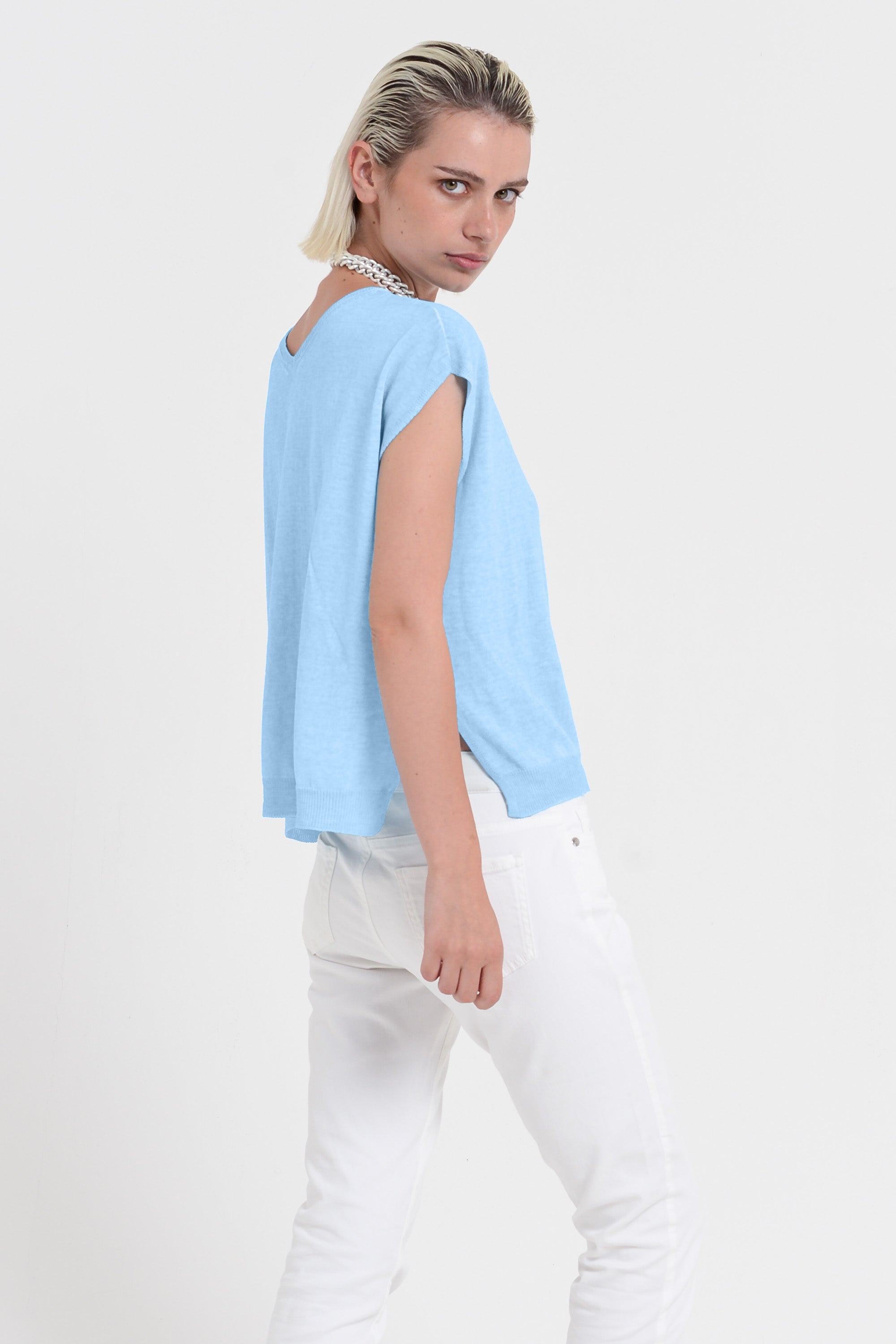 Positano Knit - Women's V-Neck Cotton Sweater - Viking