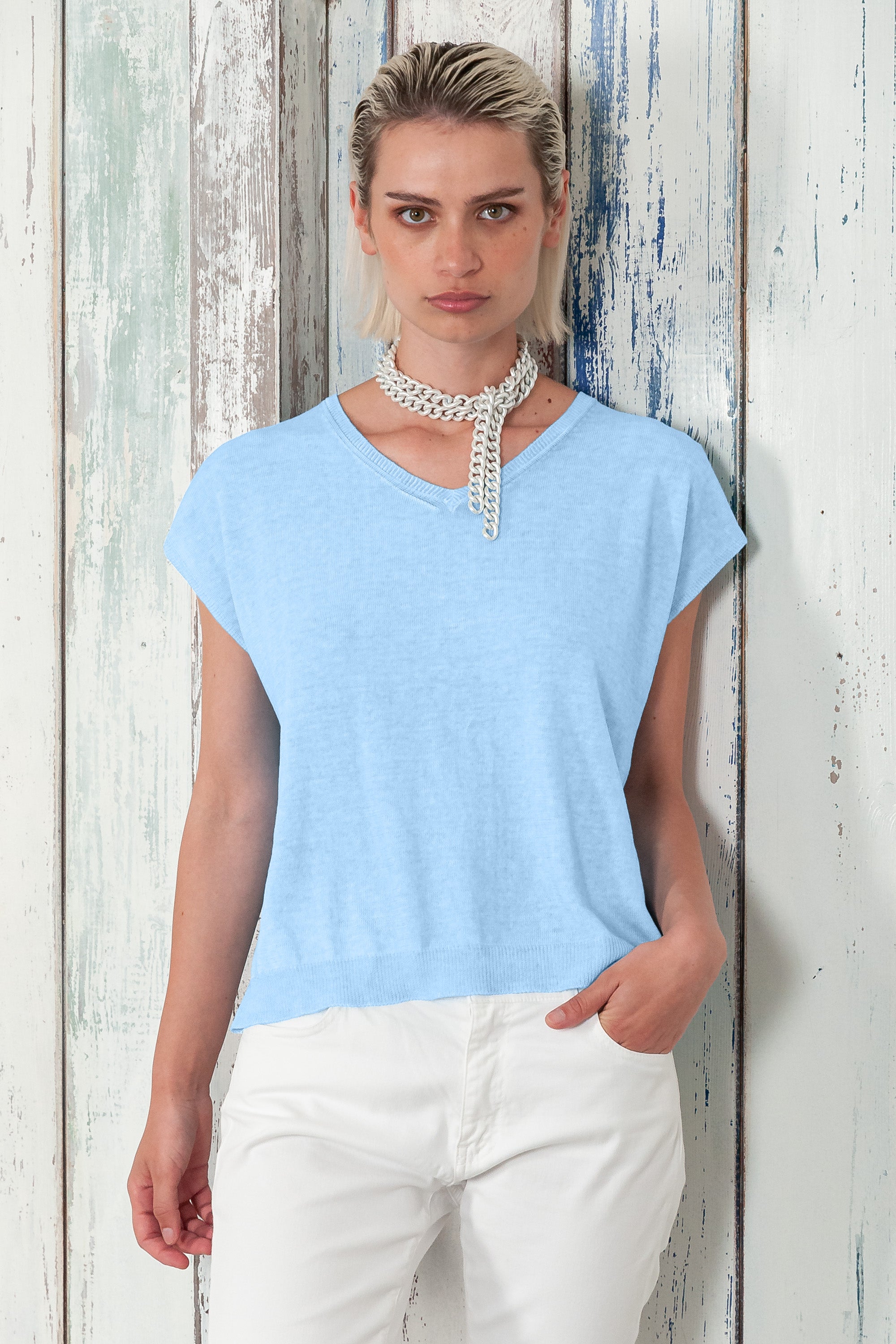 Positano Knit - Women's V-Neck Cotton Sweater - Viking