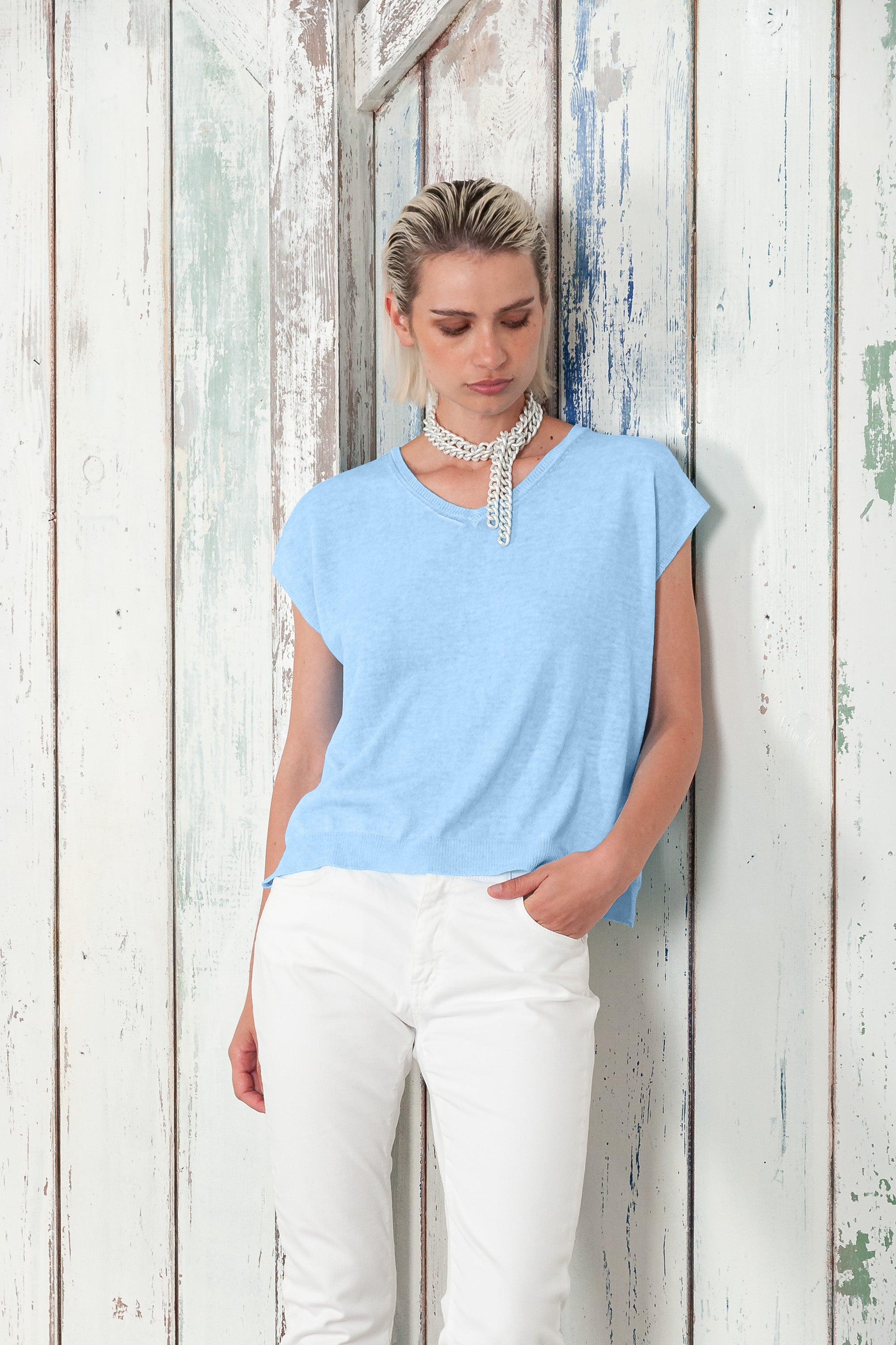 Positano Knit - Women's V-Neck Cotton Sweater - Viking