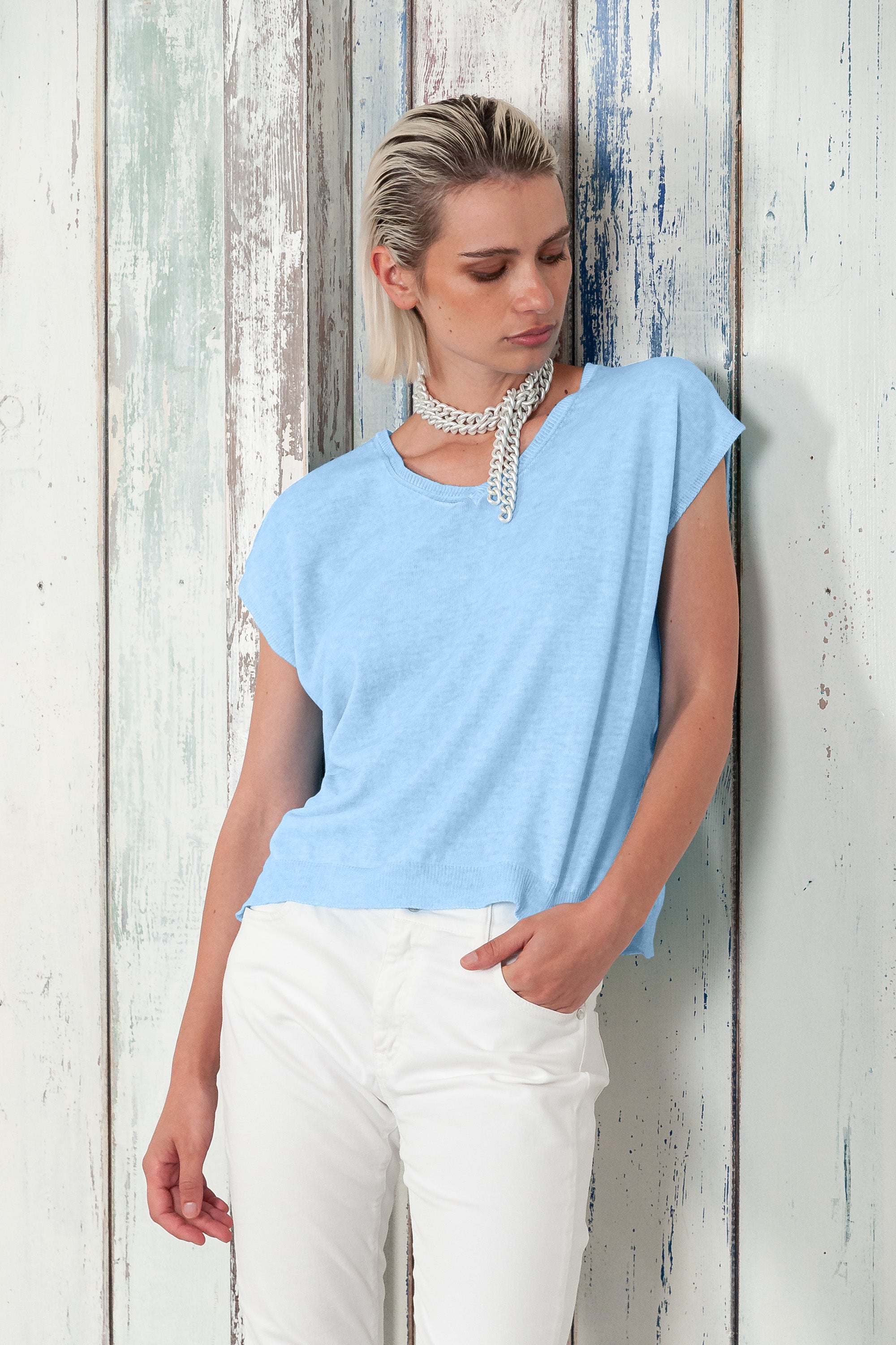 Positano Knit - Women's V-Neck Cotton Sweater - Viking