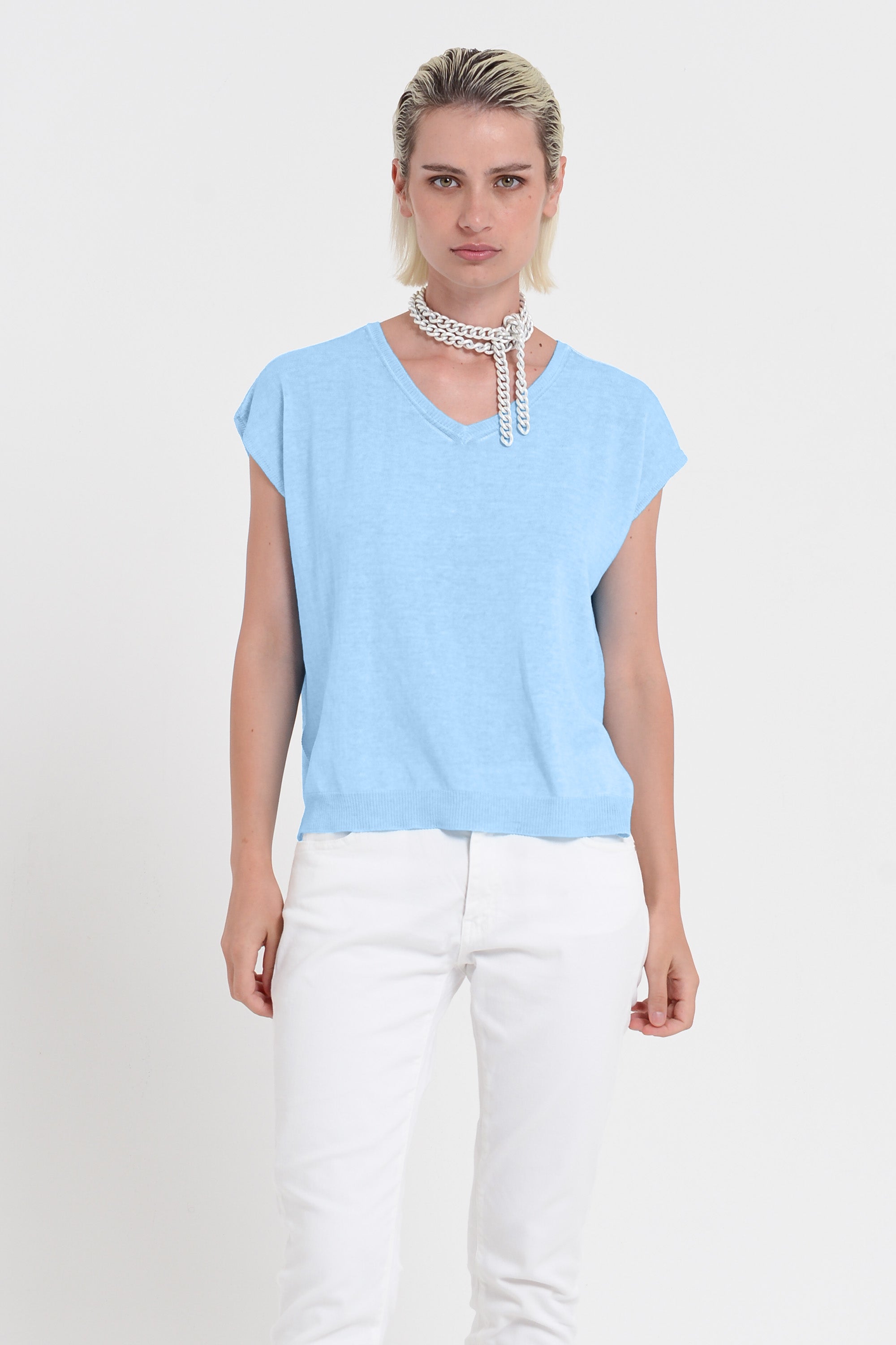 Positano Knit - Women's V-Neck Cotton Sweater - Viking