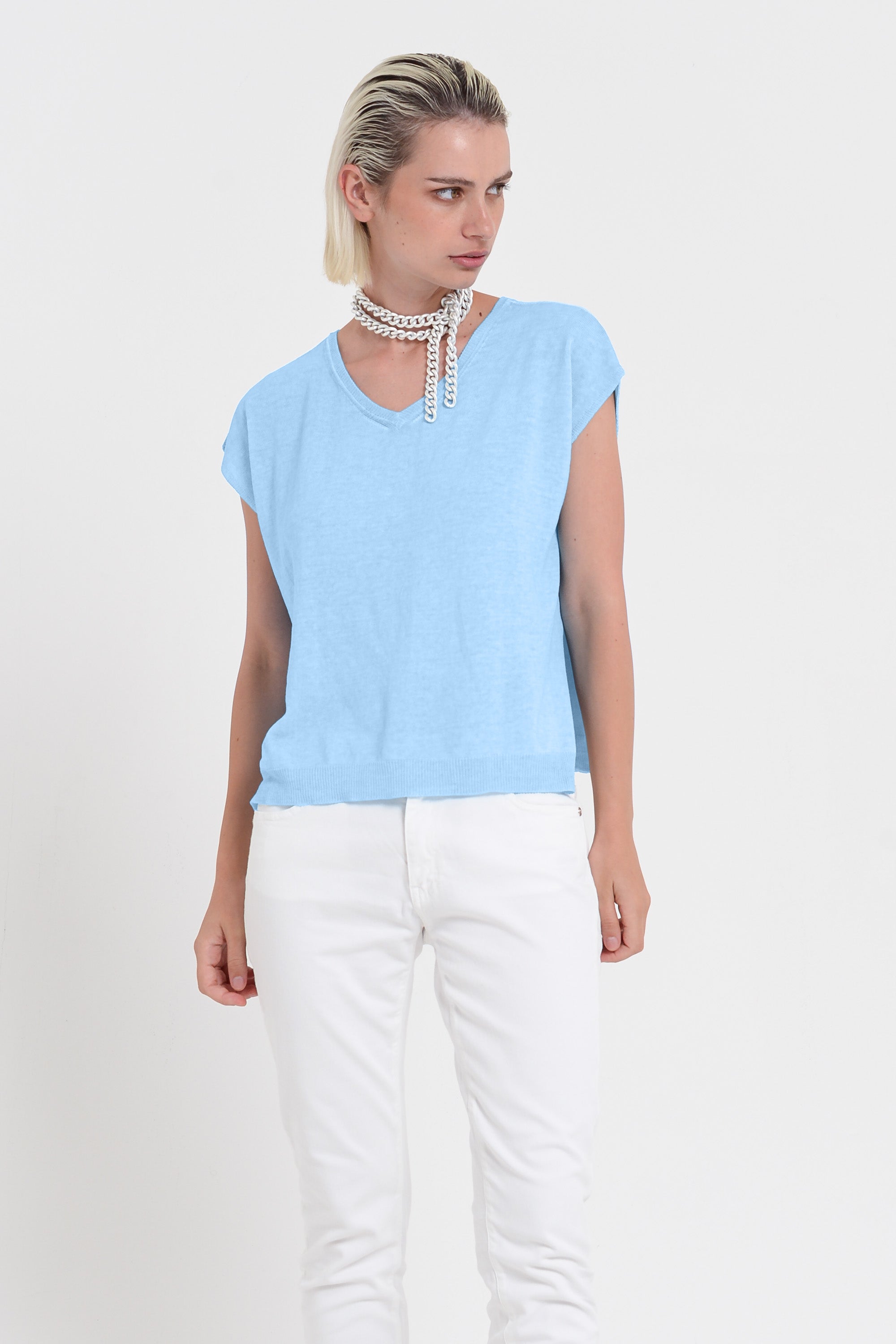 Positano Knit - Women's V-Neck Cotton Sweater - Viking