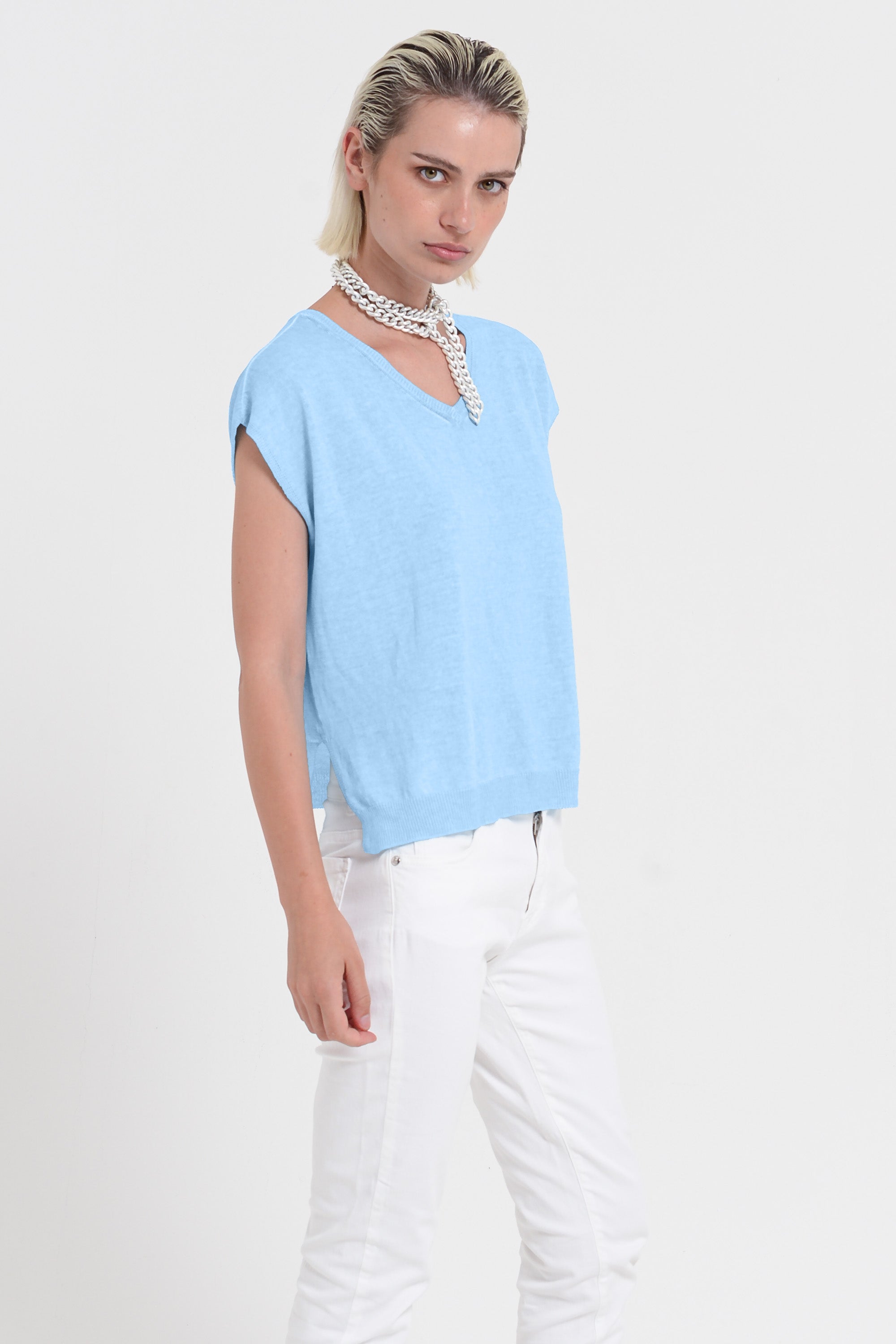 Positano Knit - Women's V-Neck Cotton Sweater - Viking