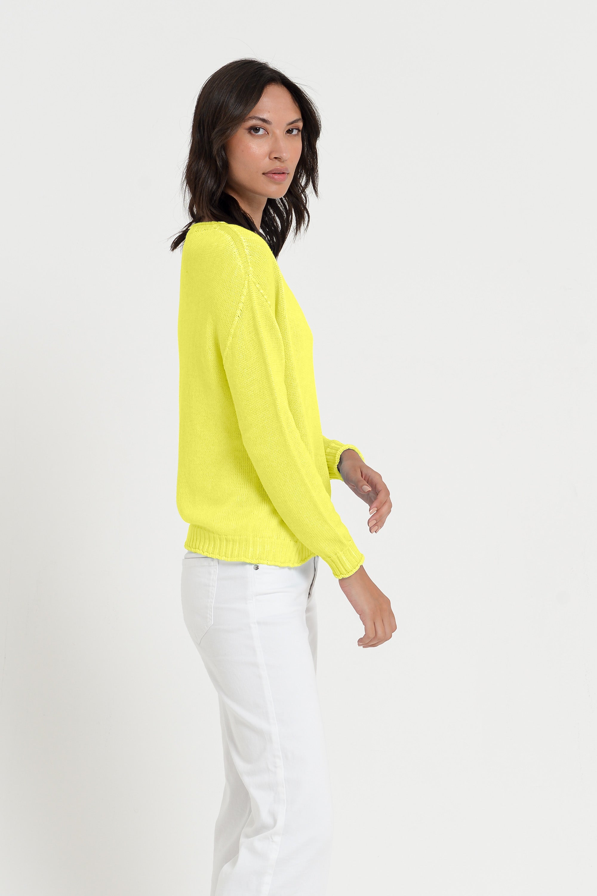 Vaze Knit - Women's Cotton Knit Sweater - Lime