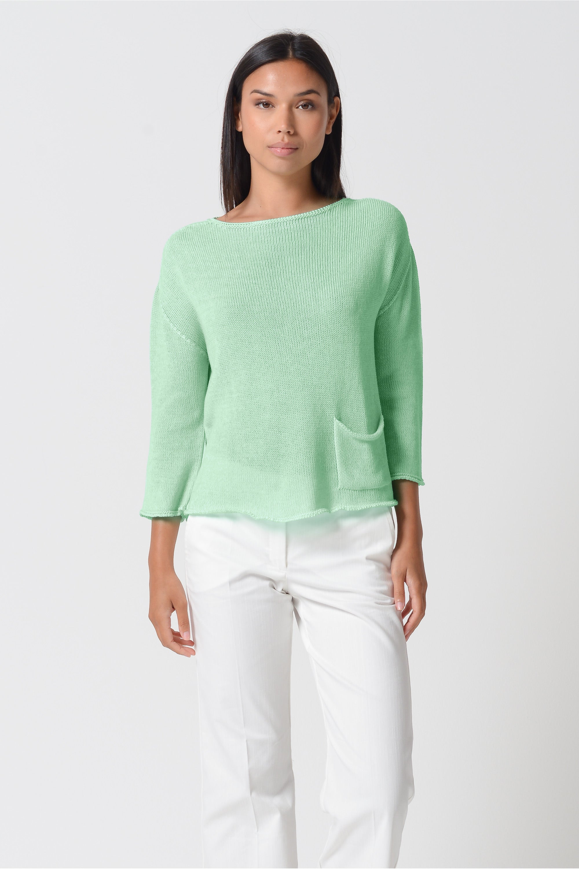 Sofia Knit - Short Sleeve Cotton Sweater - Mint