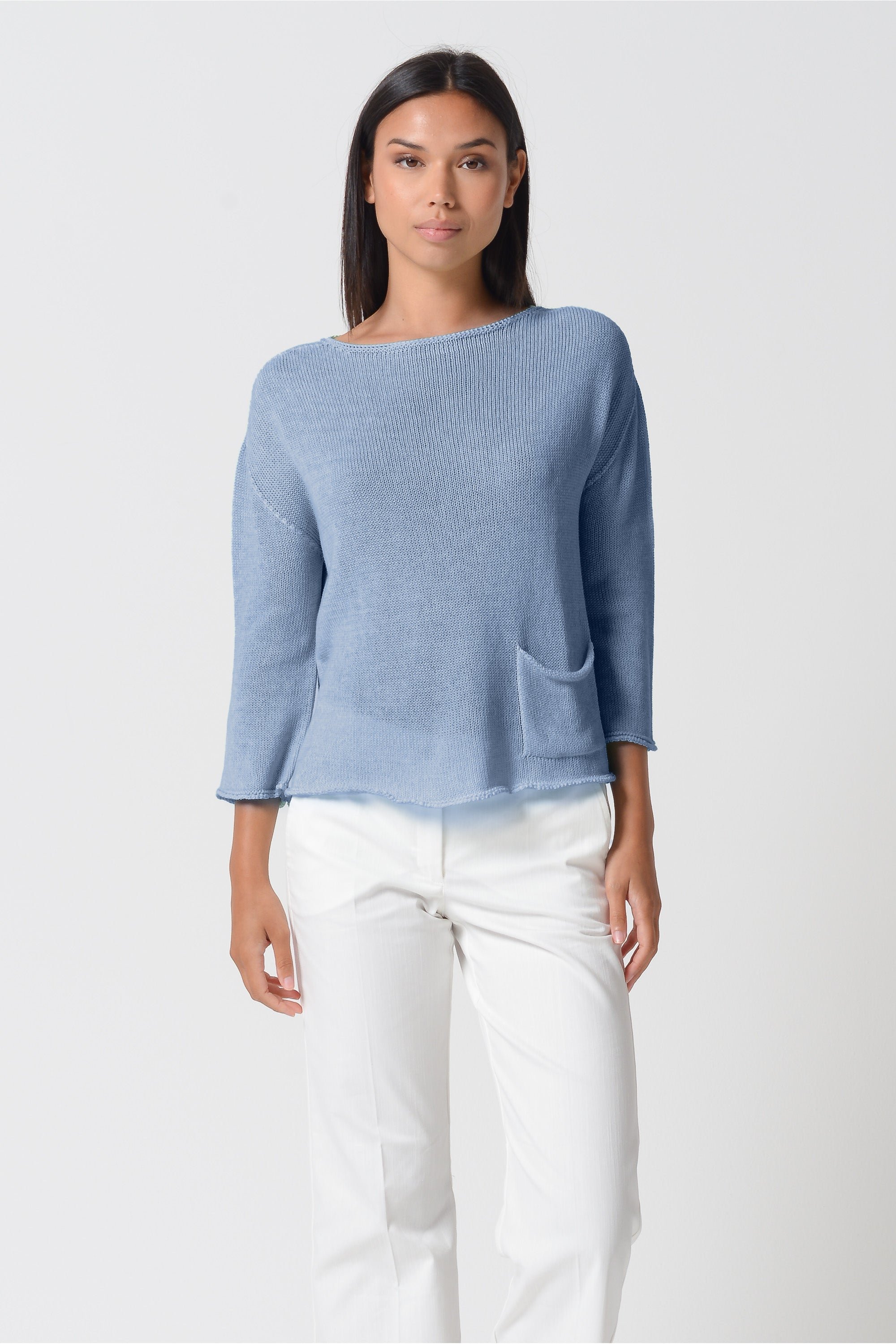 Sofia Knit - Short Sleeve Cotton Sweater - Polar