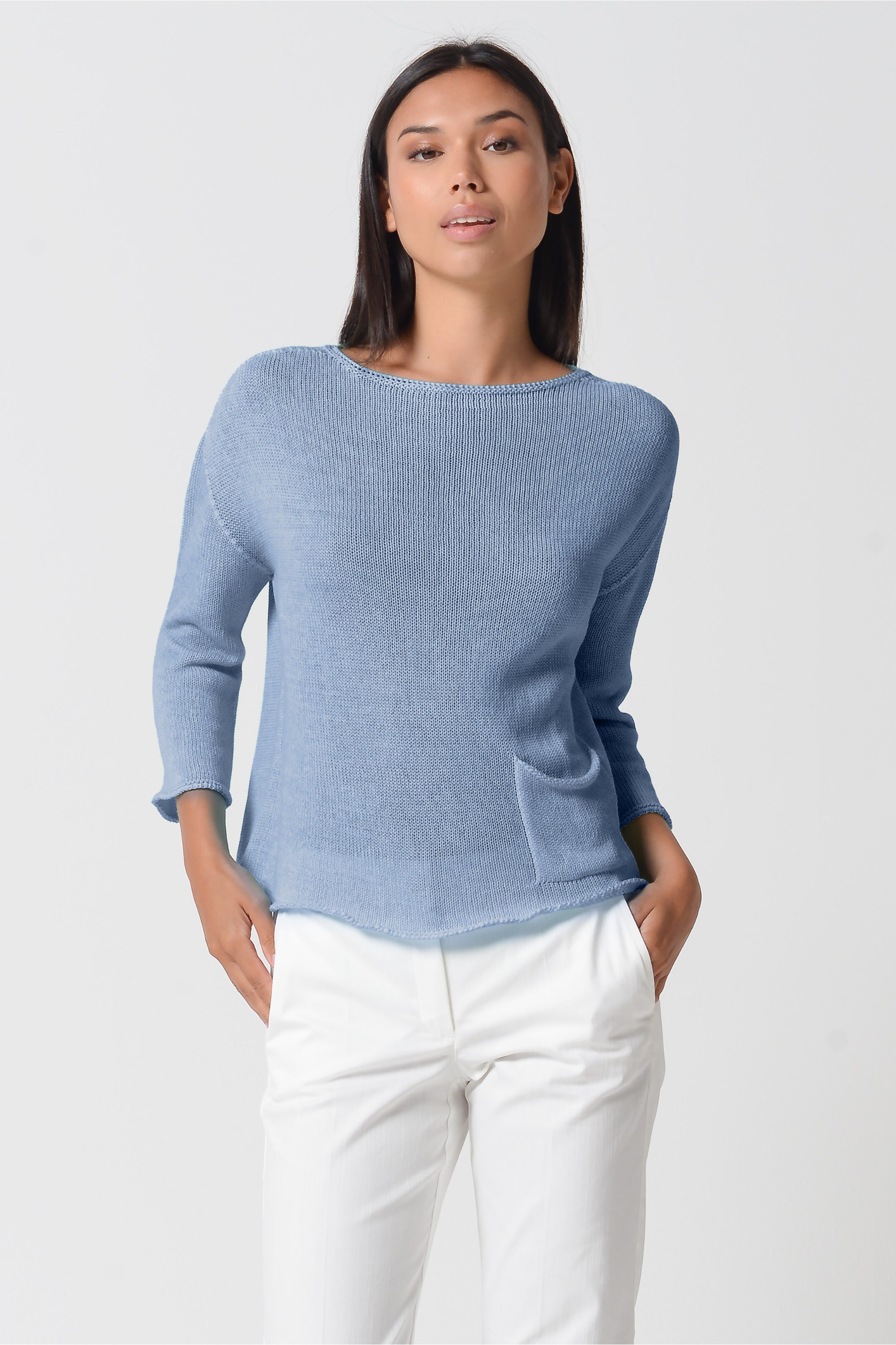 Sofia Knit - Short Sleeve Cotton Sweater - Polar