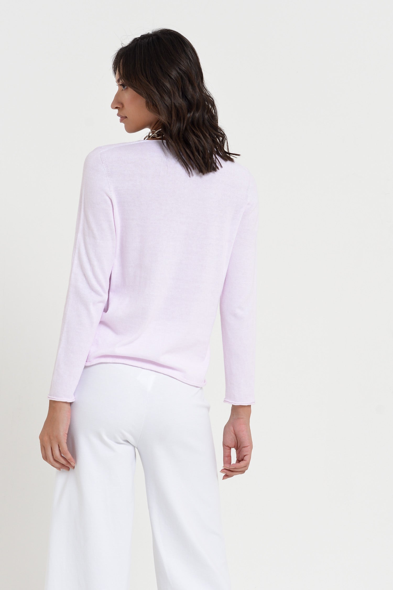 Serena V-Neck - Women's Cotton Knit Sweater - Rose