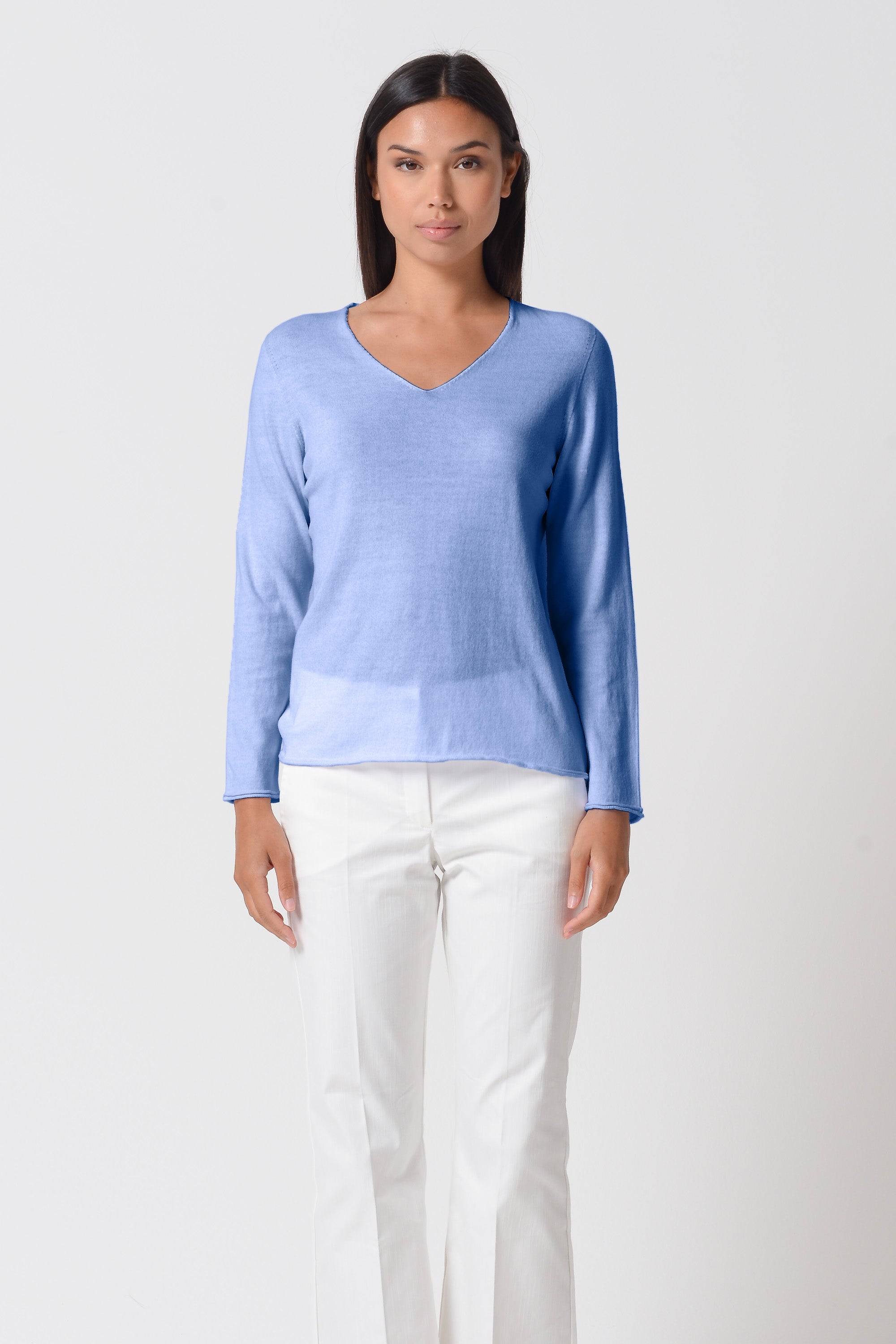 Serena V-Neck Cotton Knit Sweater - Bay
