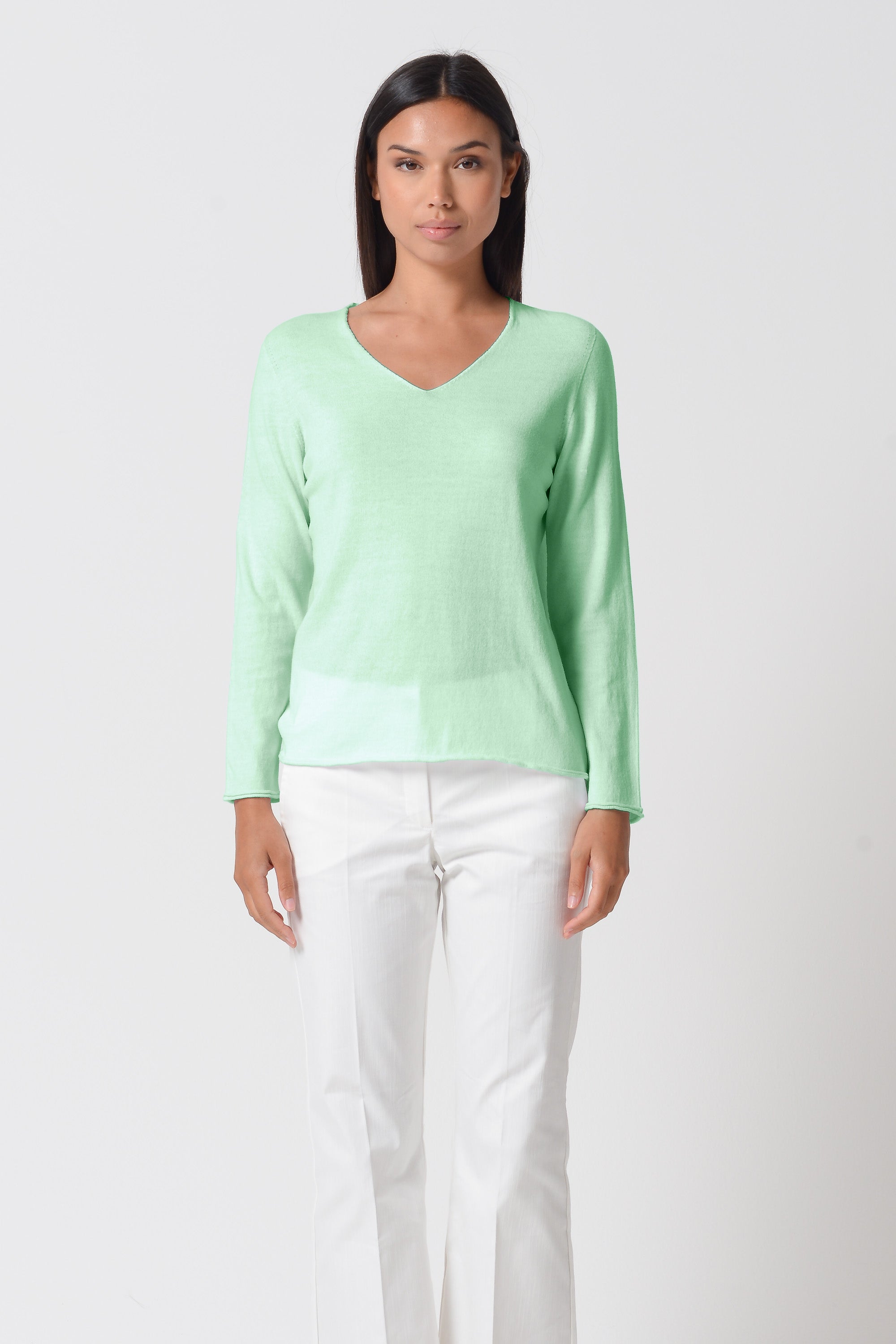 Serena V-Neck Cotton Knit Sweater - Mint
