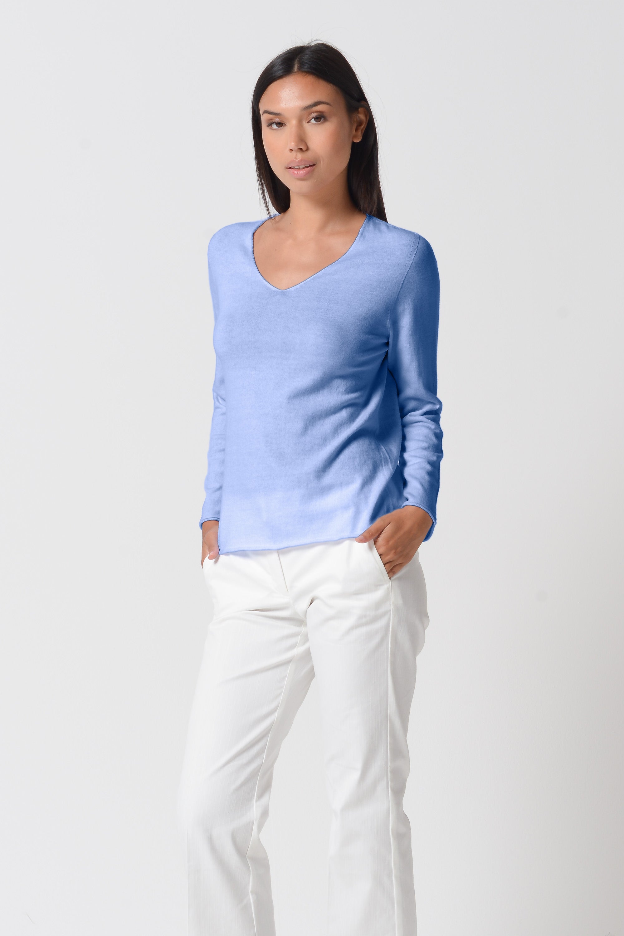 Serena V-Neck Cotton Knit Sweater - Bay