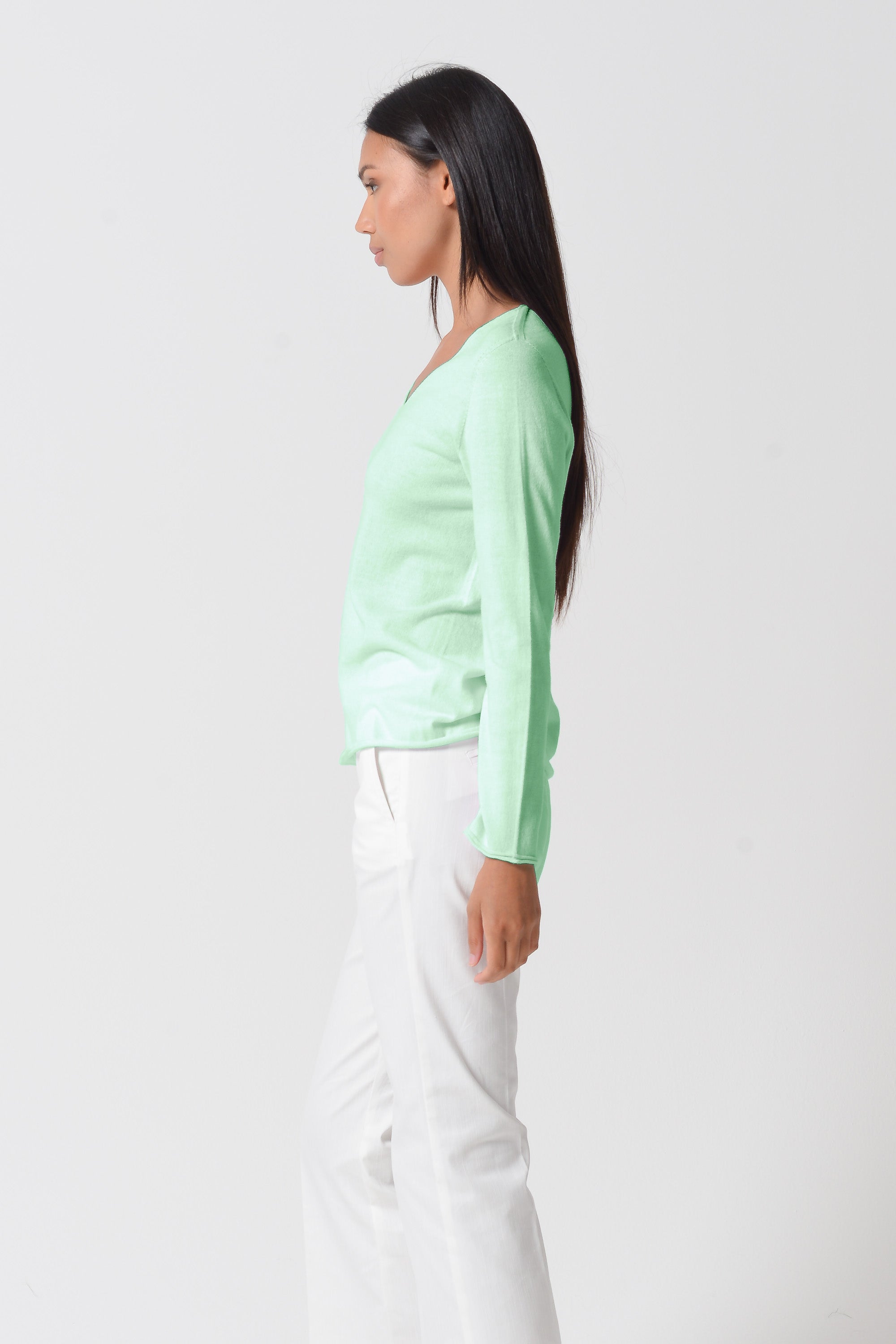 Serena V-Neck Cotton Knit Sweater - Mint