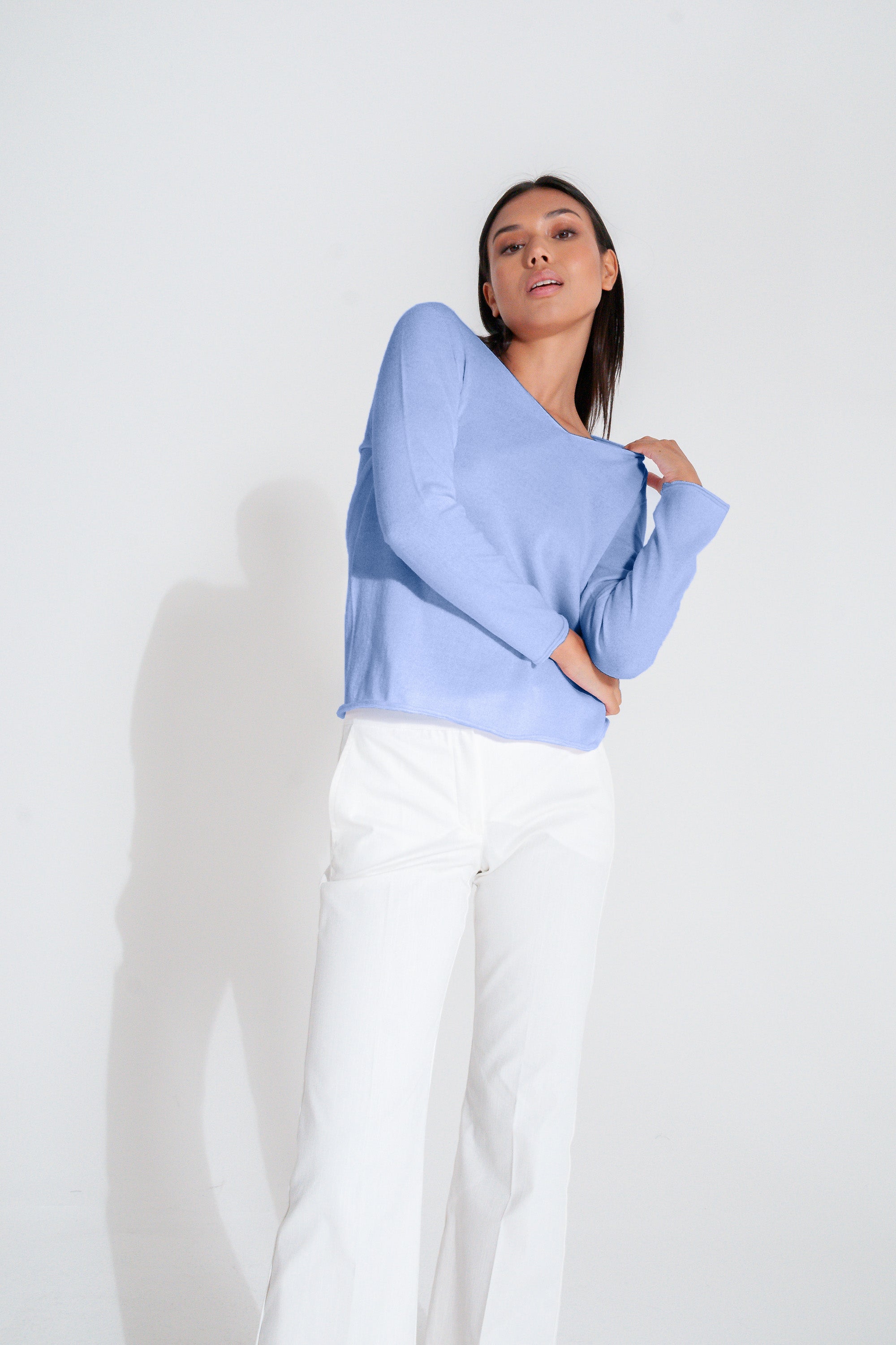 Serena V-Neck Cotton Knit Sweater - Bay