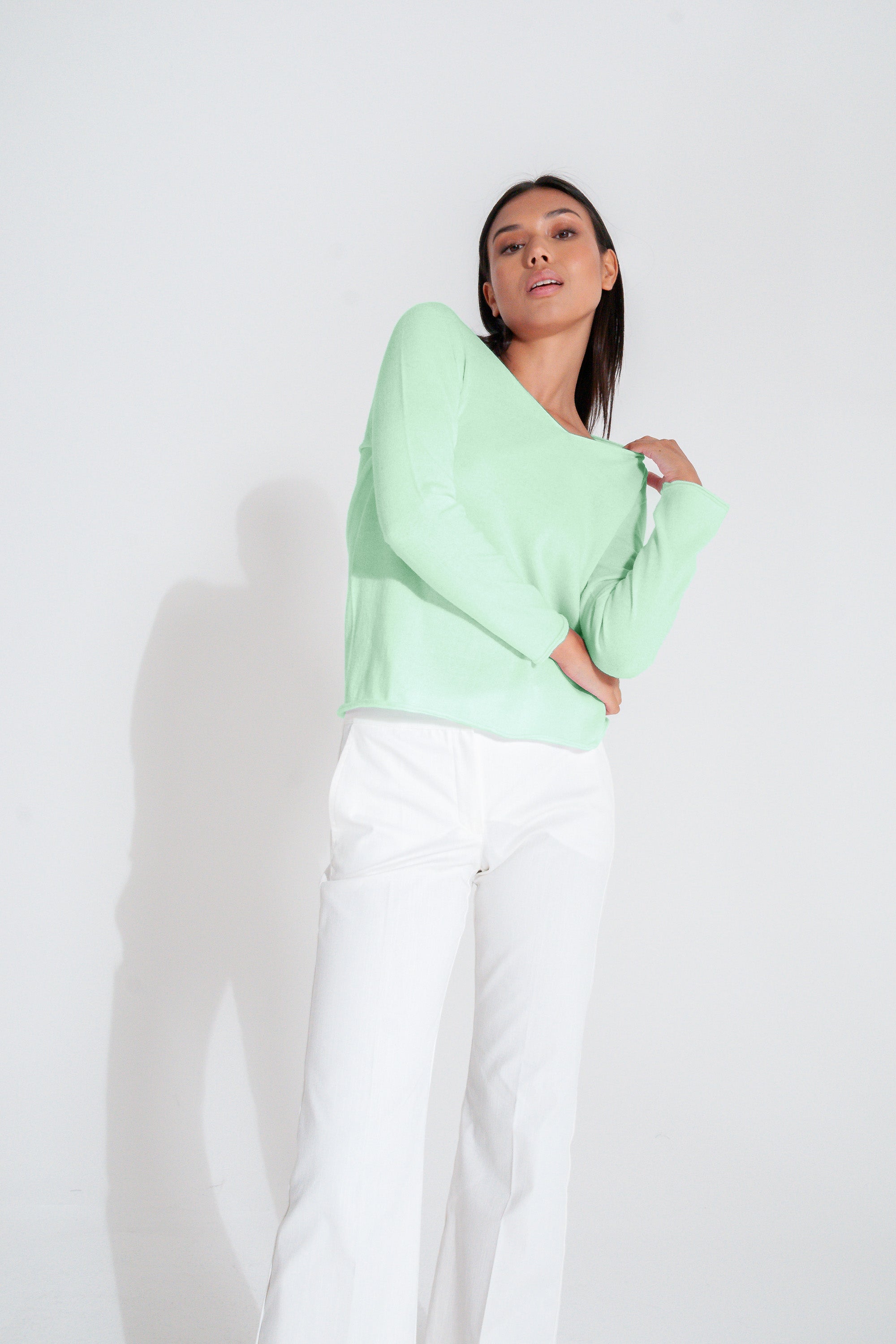 Serena V-Neck Cotton Knit Sweater - Mint