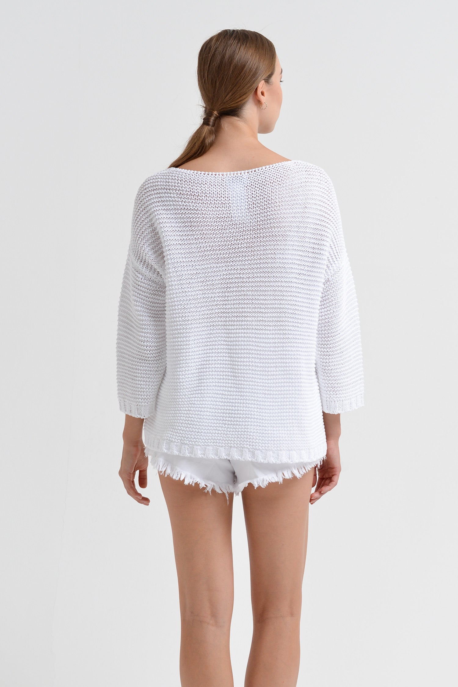 Kara V-Neck - Women's Wide V-Neck Knit Sweater - White