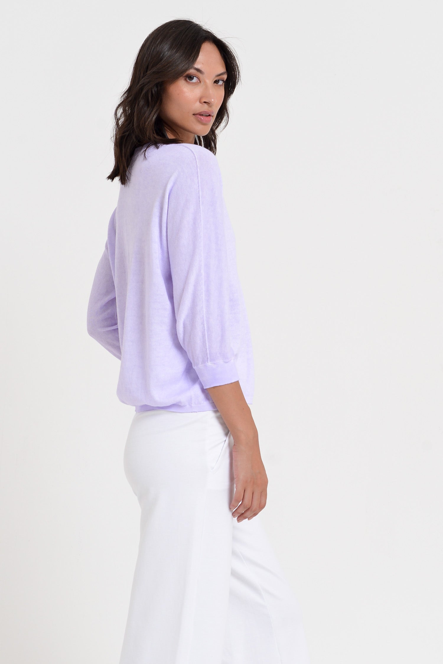 Anna V-Neck - Women's Short Sleeve Knit Sweater - Lilac