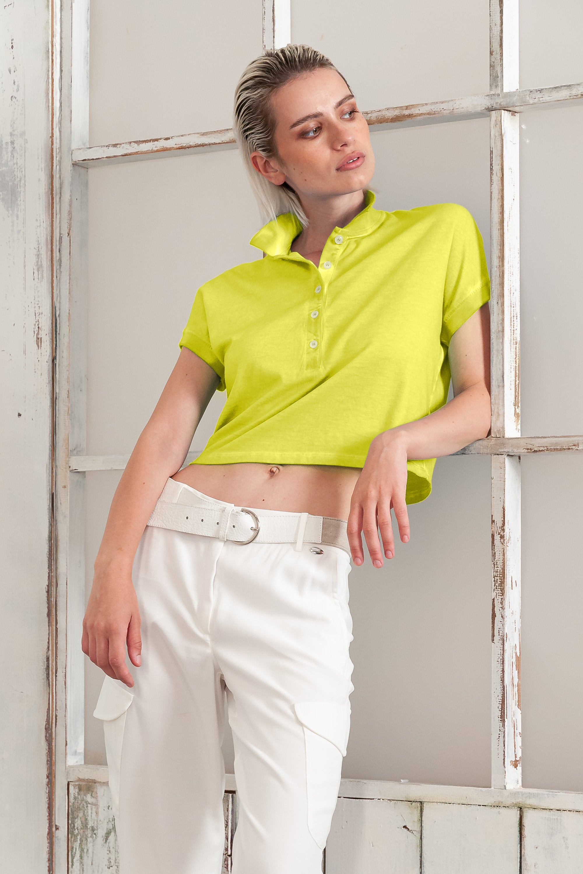 Crop Polo - Lime