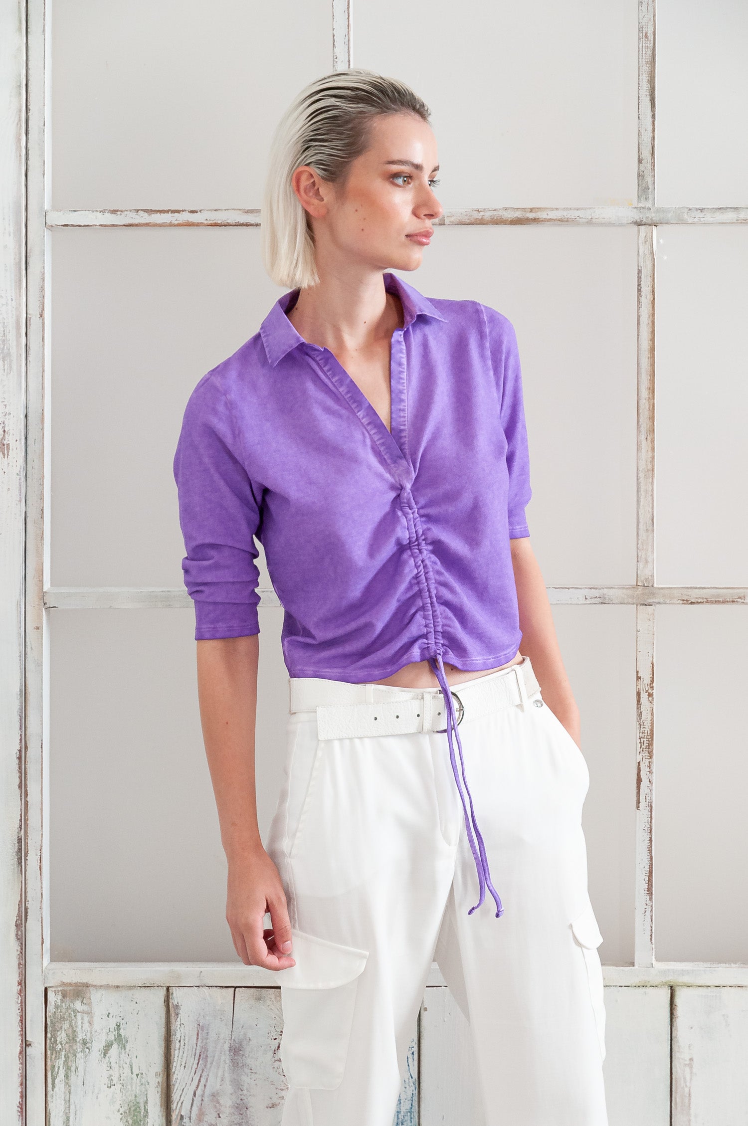 Menton Polo - Women's Short Sleeve Pique Polo Shirt - Morado