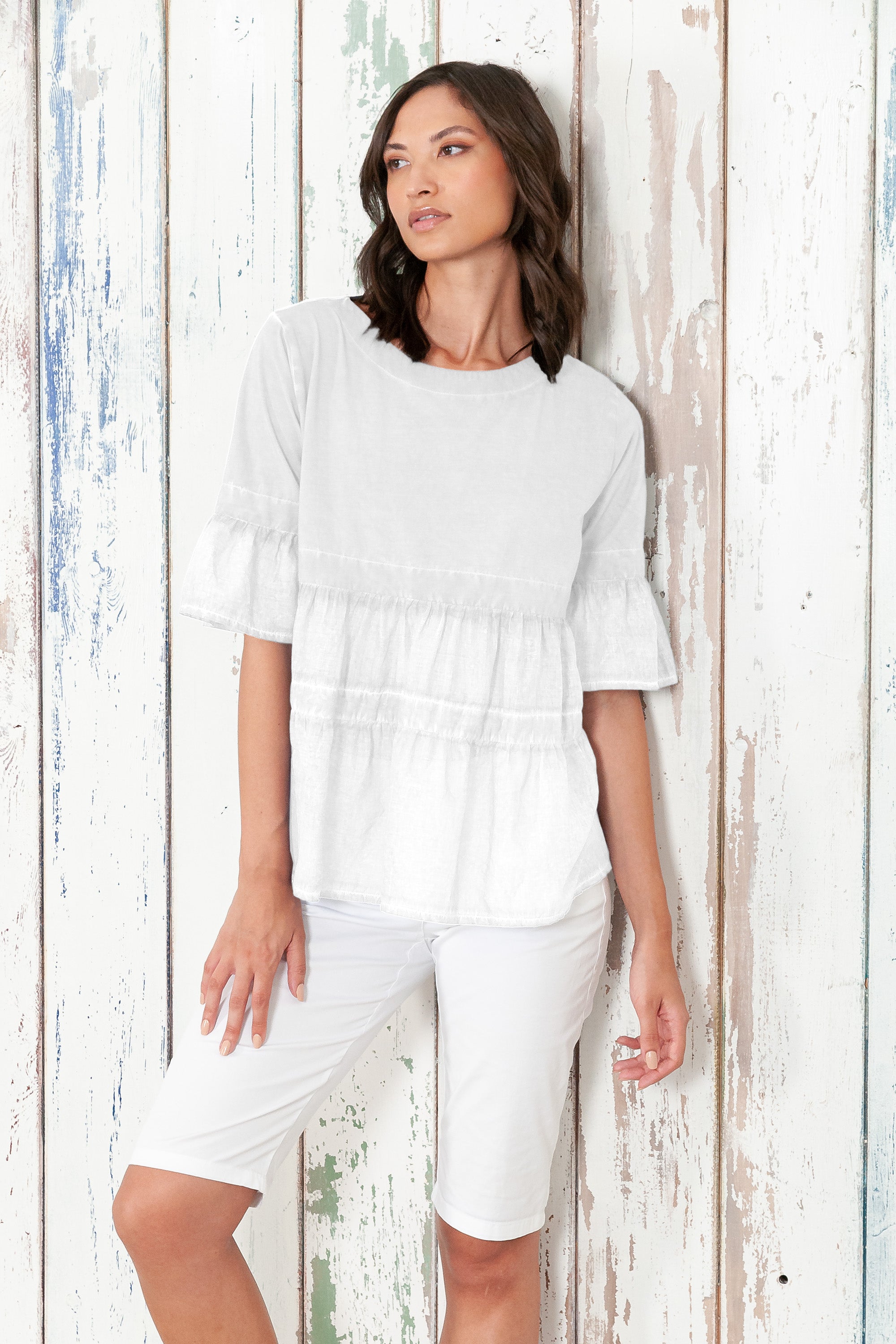 Pep T-Shirt - Women's Short Sleeve Peplum T-Shirt - White