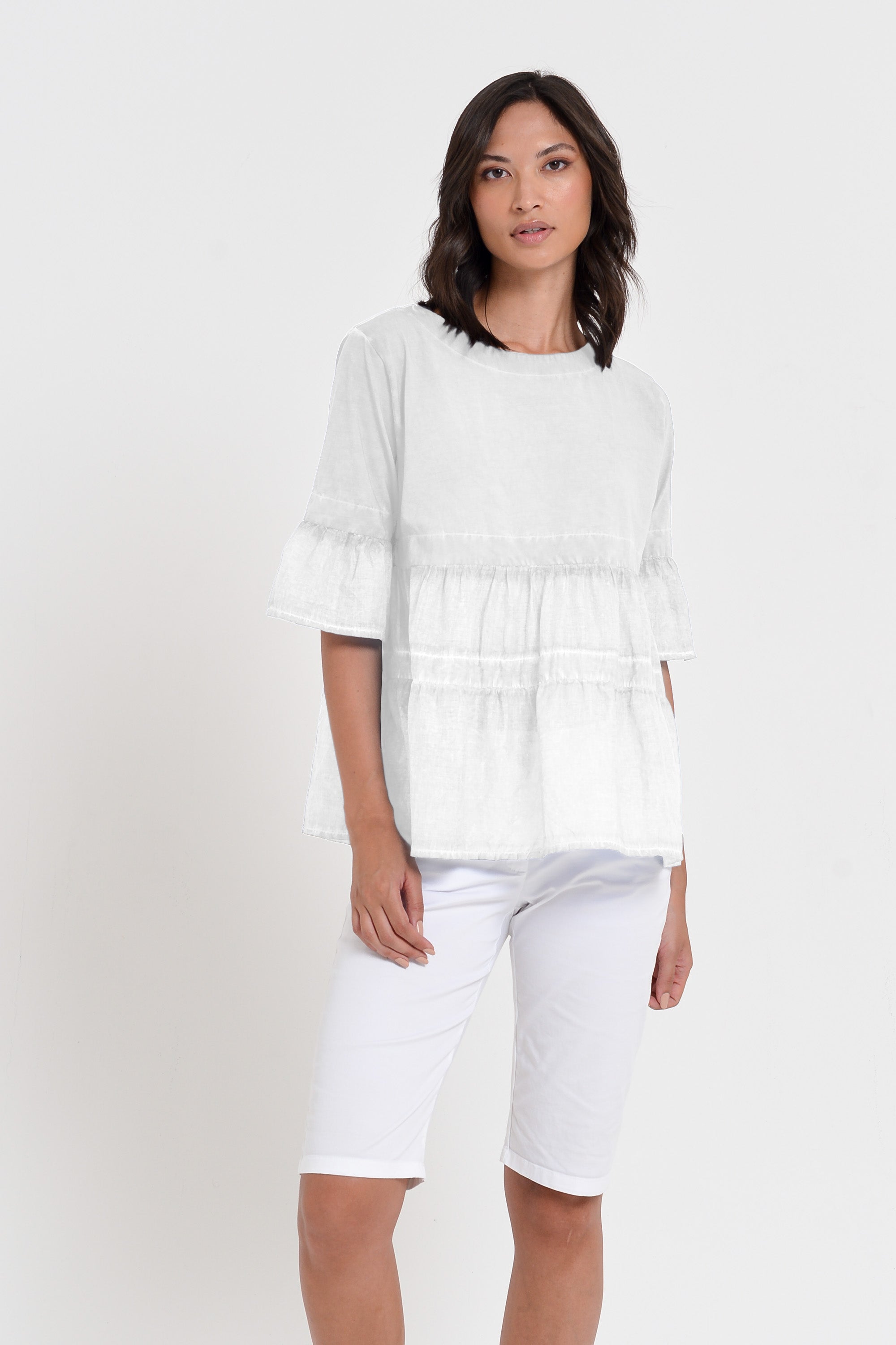 Pep T-Shirt - Women's Short Sleeve Peplum T-Shirt - White