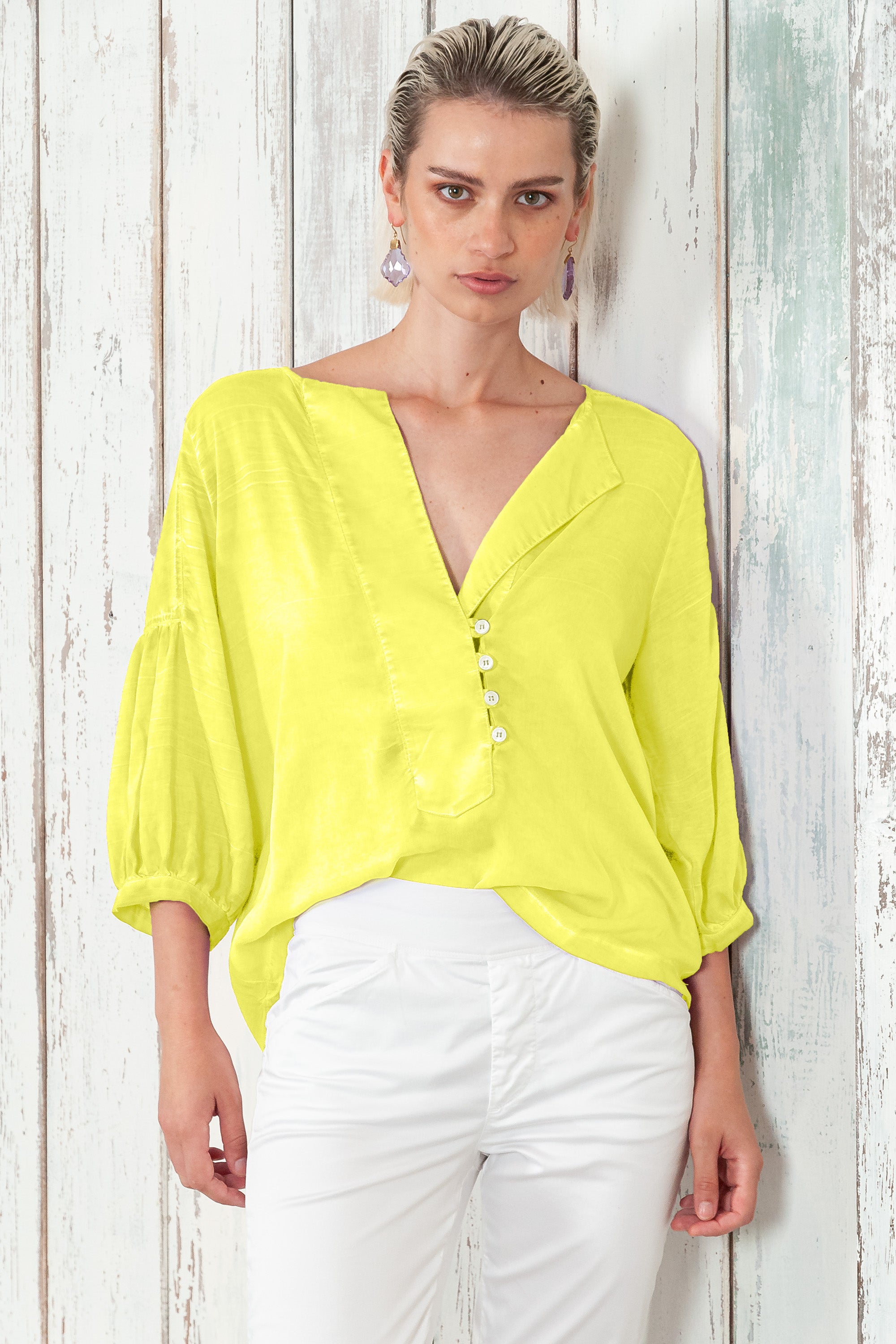 Savina Blouse - Women's Short Sleeve Blouse - Lime