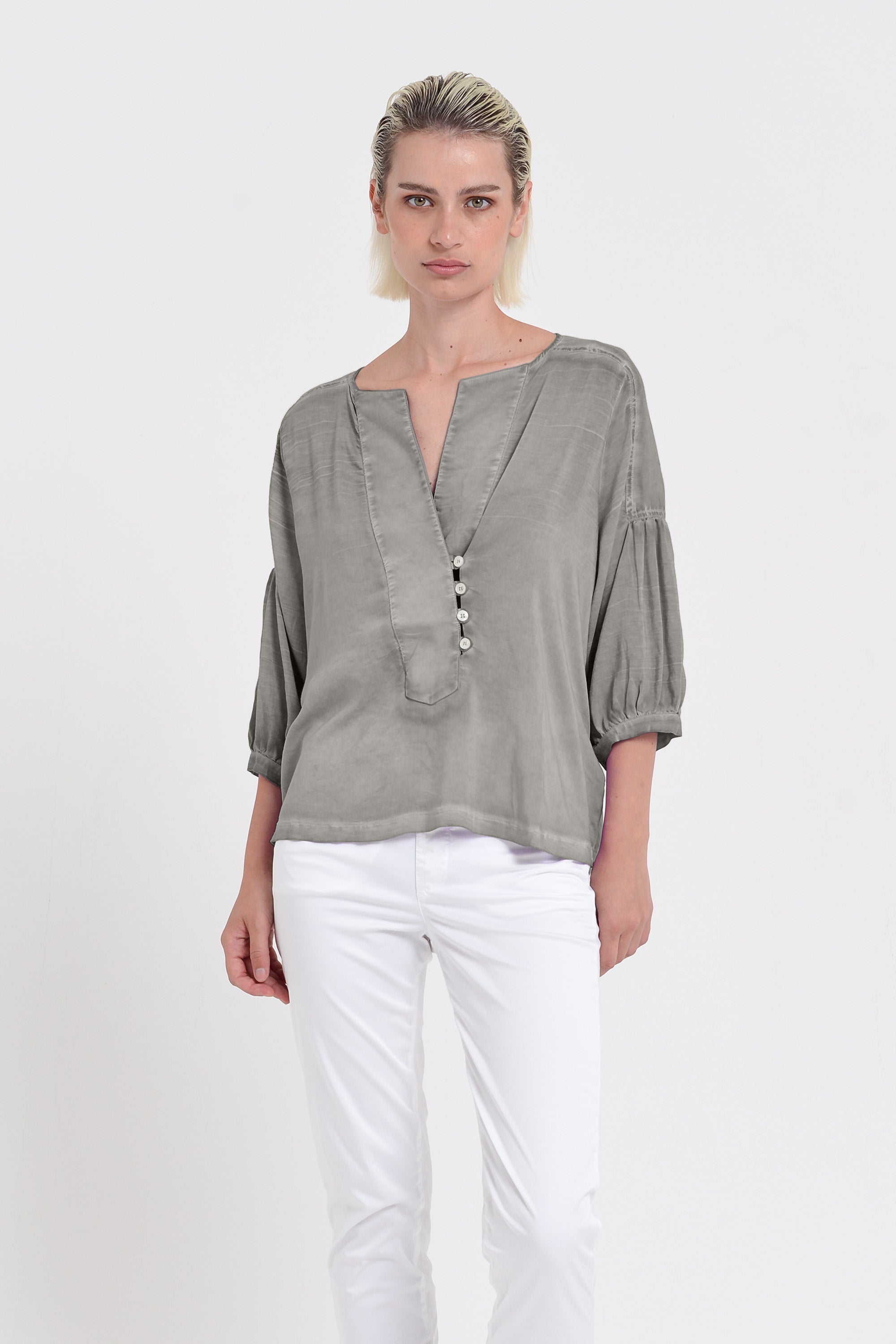 Savina Blouse - Women's Short Sleeve Blouse - Dolphin