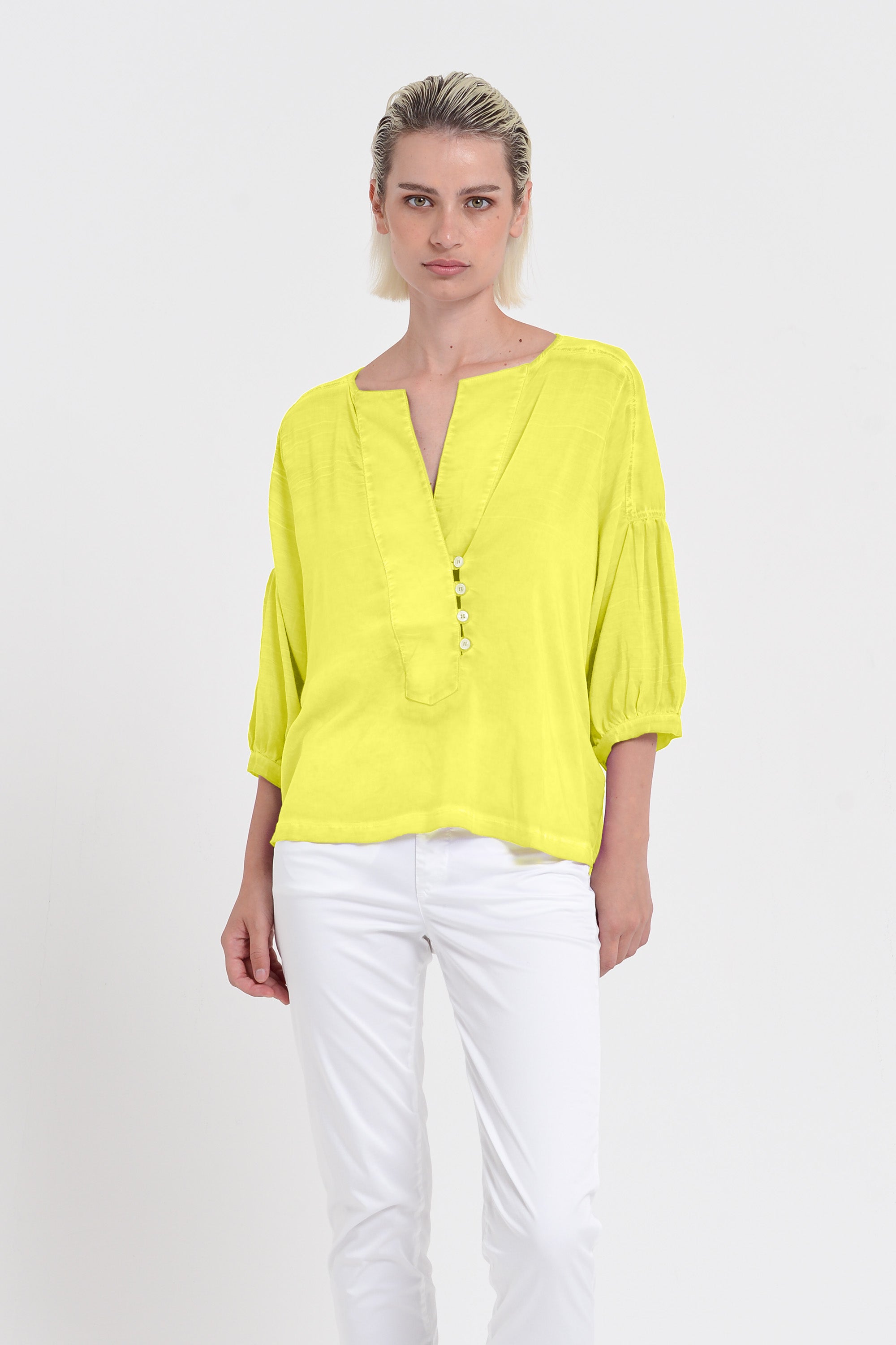 Savina Blouse - Women's Short Sleeve Blouse - Lime