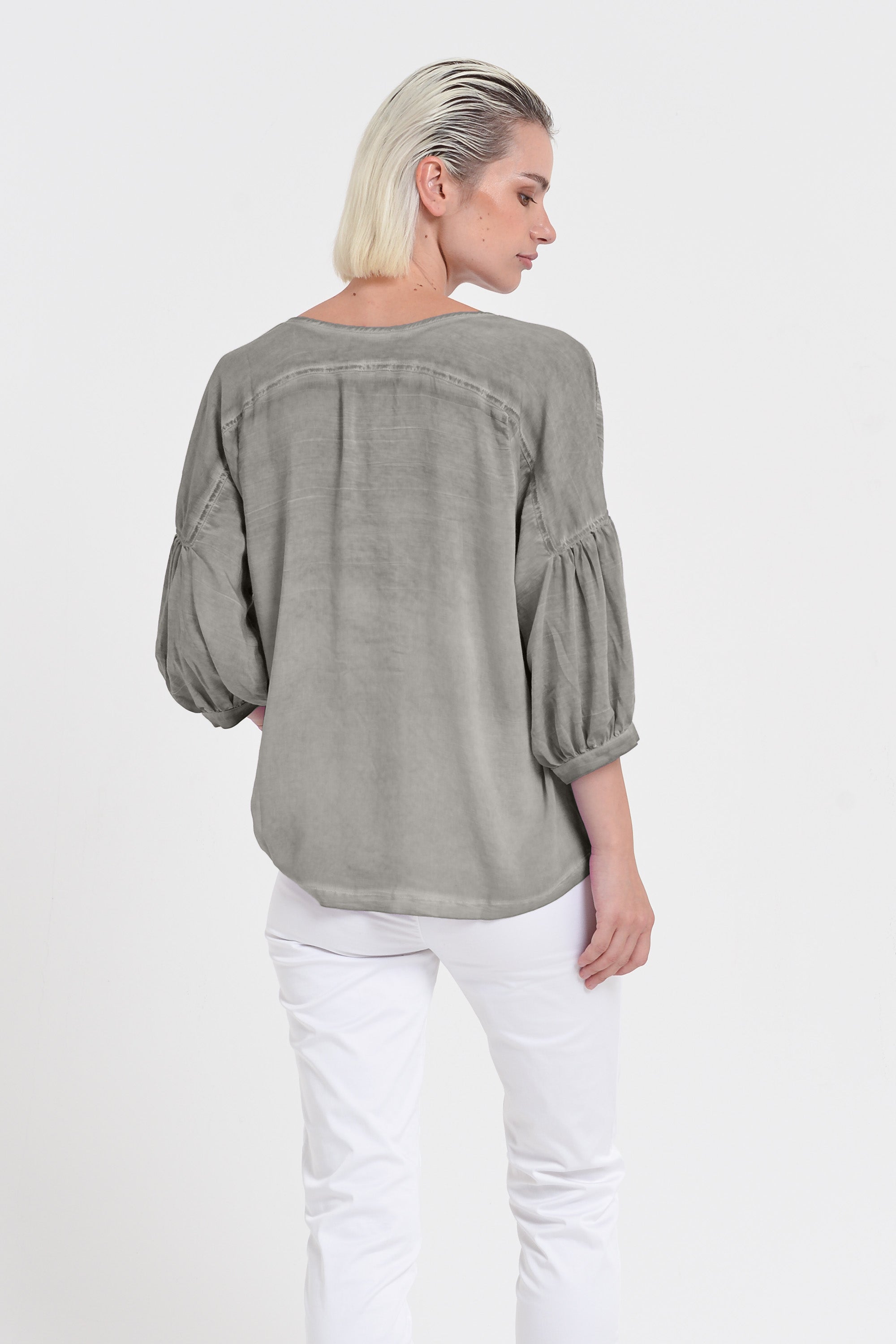 Savina Blouse - Women's Short Sleeve Blouse - Dolphin