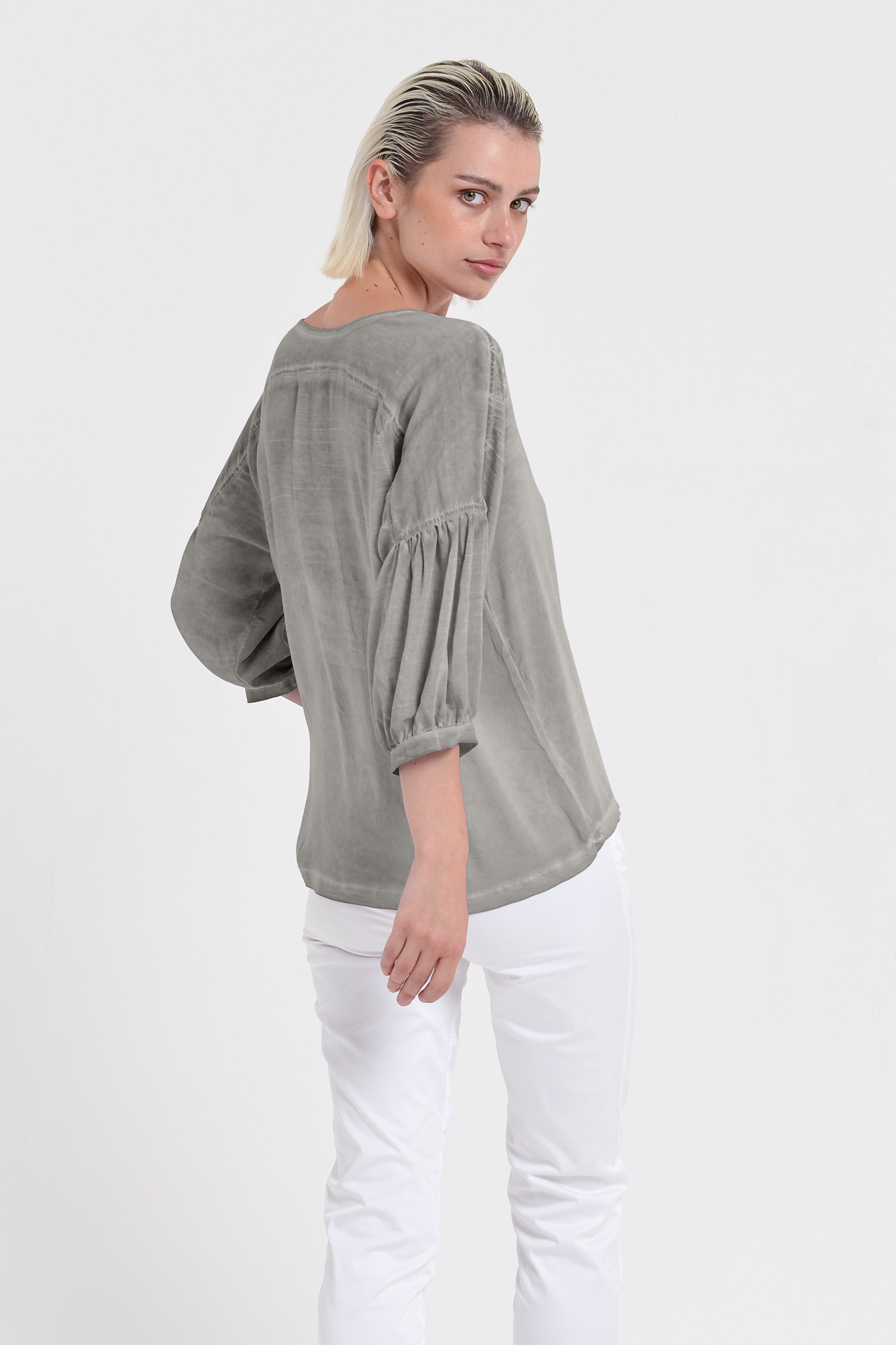 Savina Blouse - Women's Short Sleeve Blouse - Dolphin