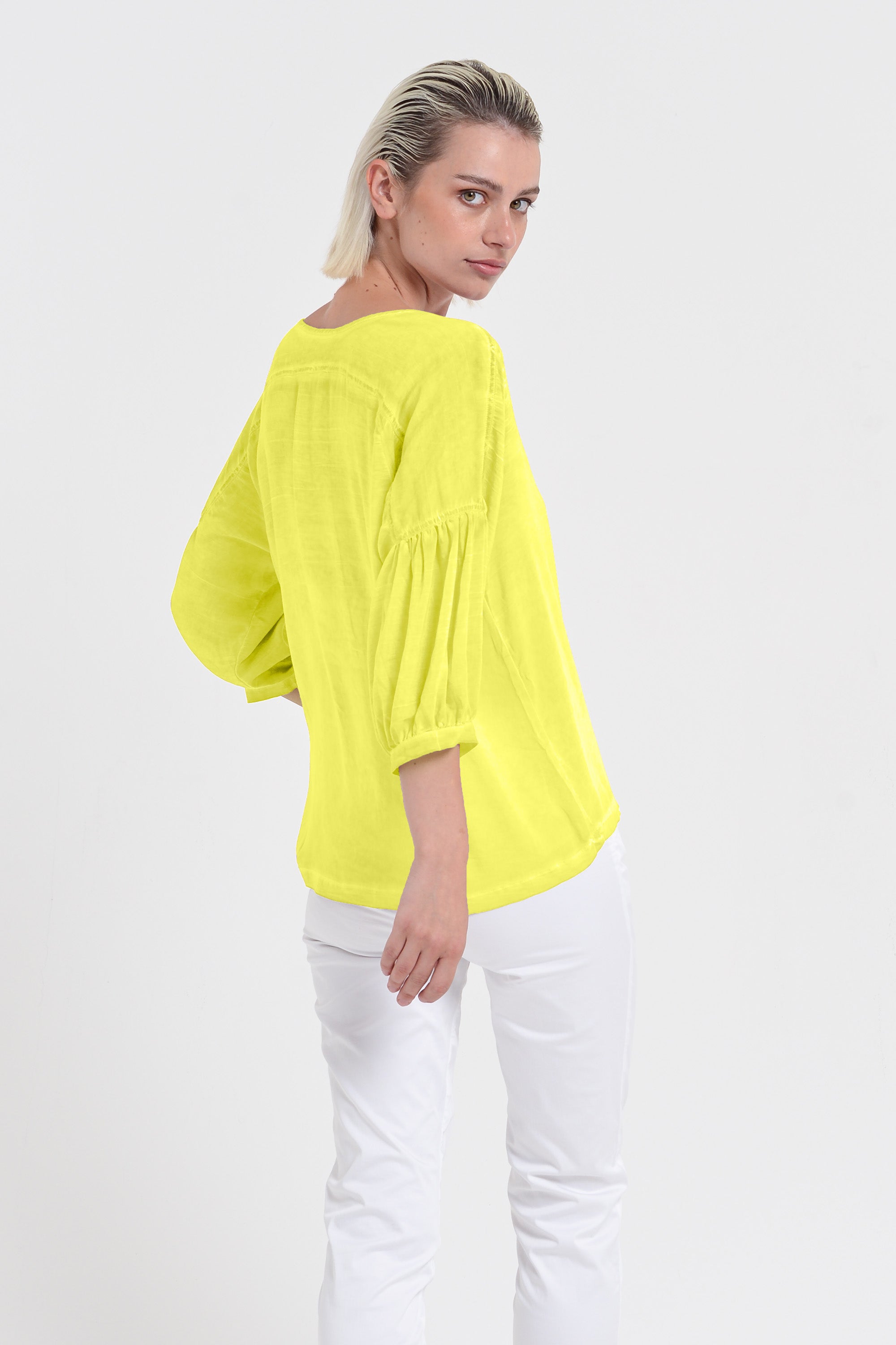 Savina Blouse - Women's Short Sleeve Blouse - Lime