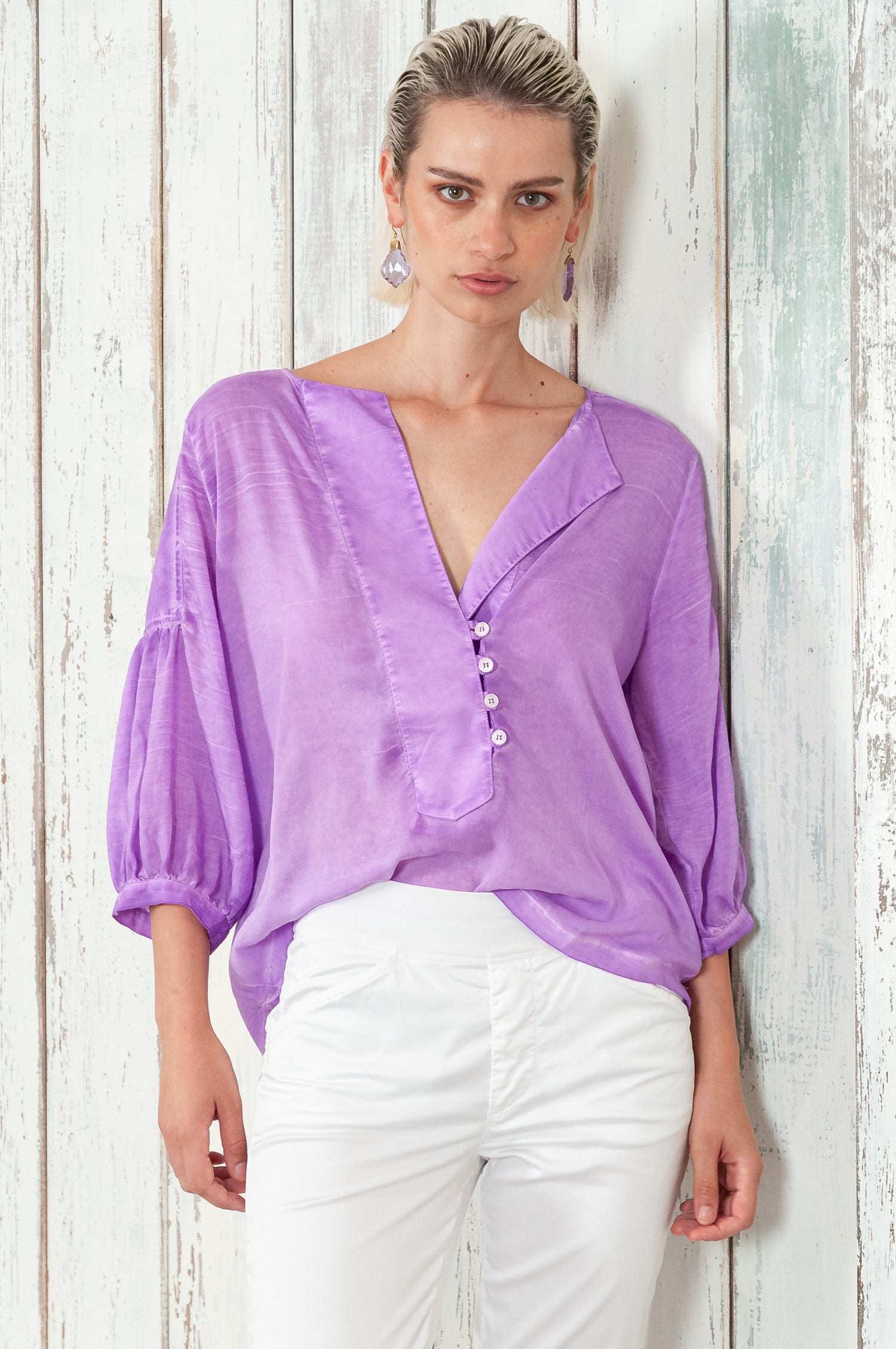 Savina Blouse - Women's Short Sleeve Blouse - Morado
