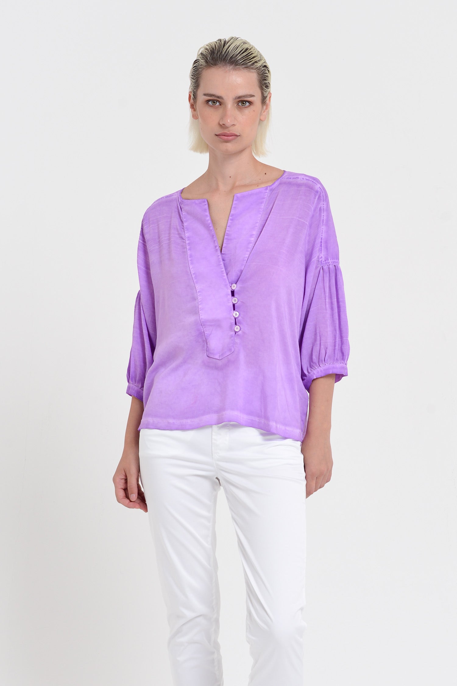 Savina Blouse - Women's Short Sleeve Blouse - Morado