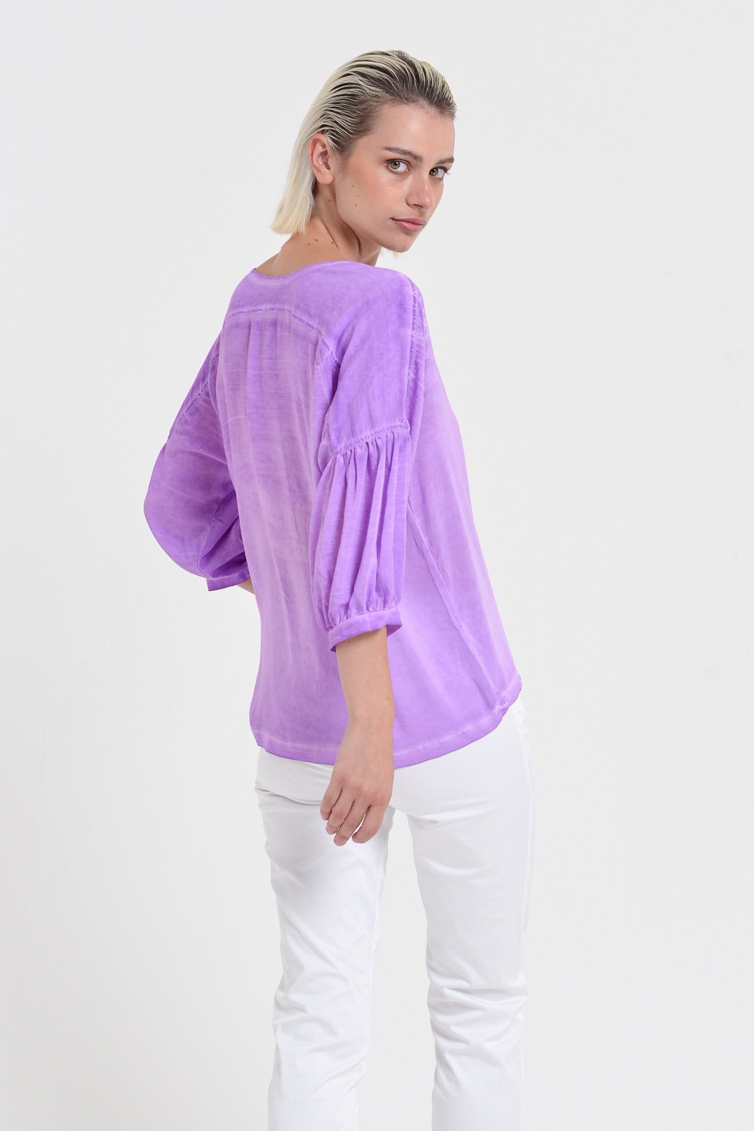 Savina Blouse - Women's Short Sleeve Blouse - Morado