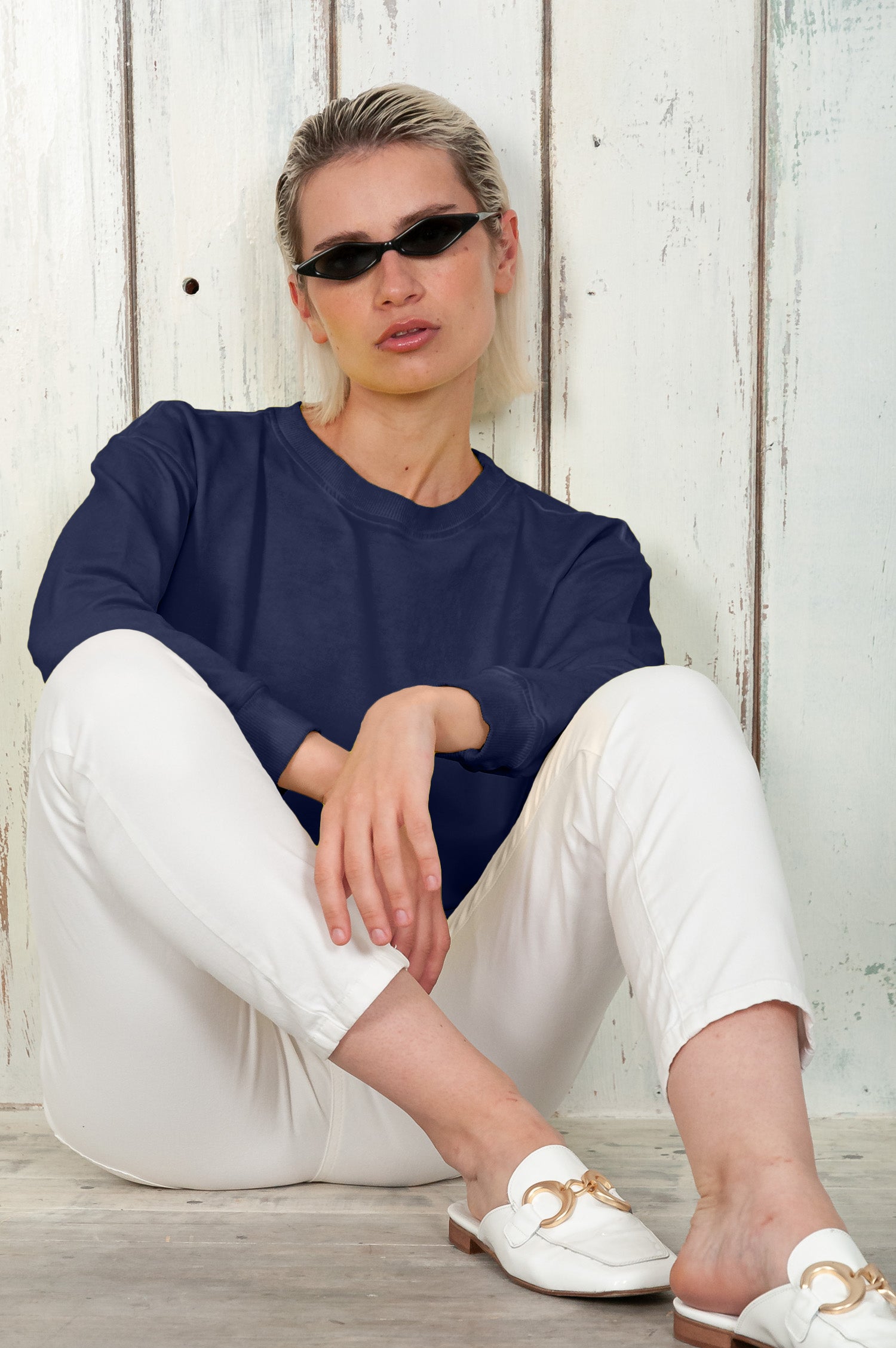 Roxie Sweatshirt - Women's Cropped Cotton Sweatshirt - Navy