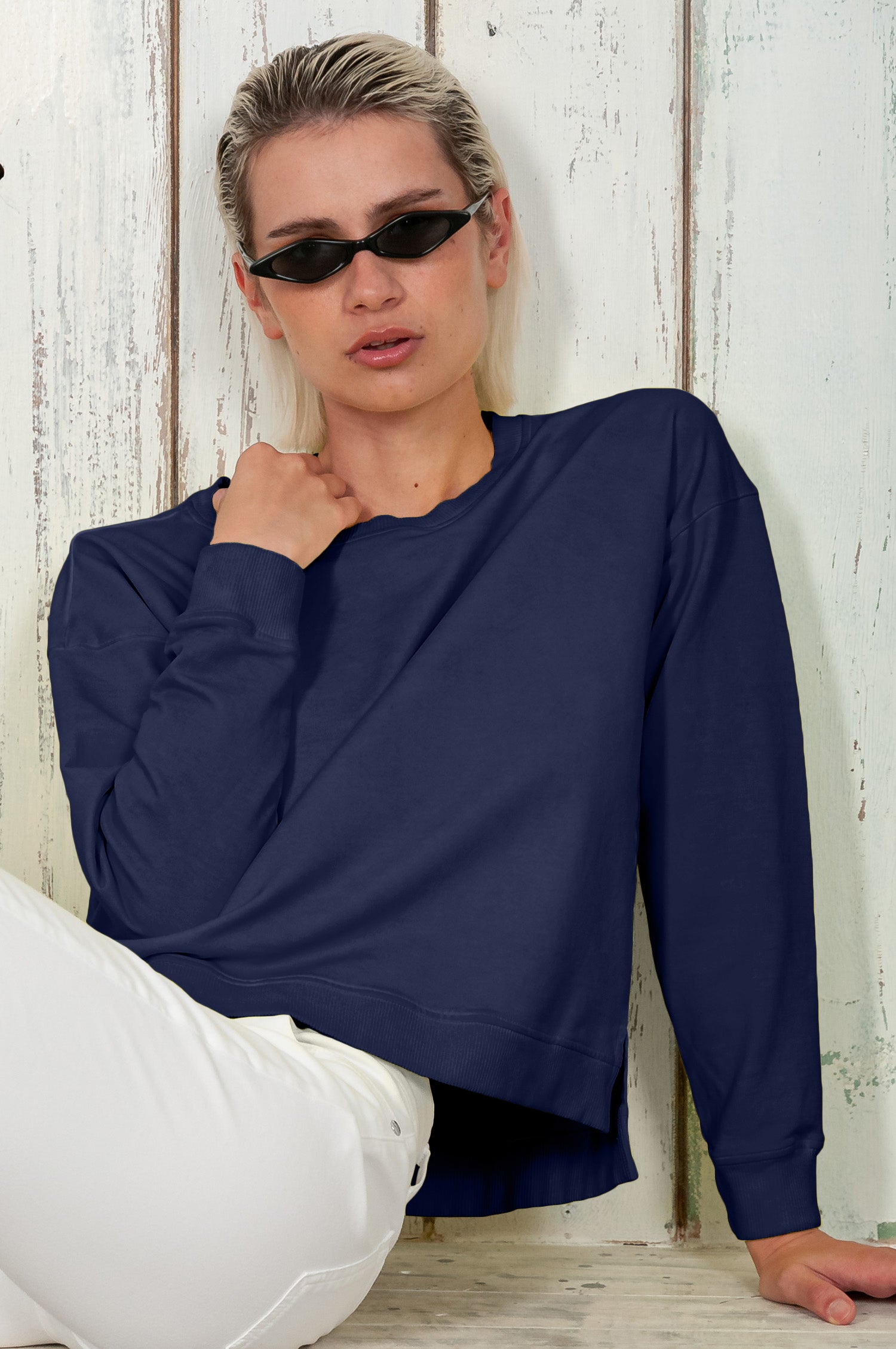 Roxie Sweatshirt - Women's Cropped Cotton Sweatshirt - Navy