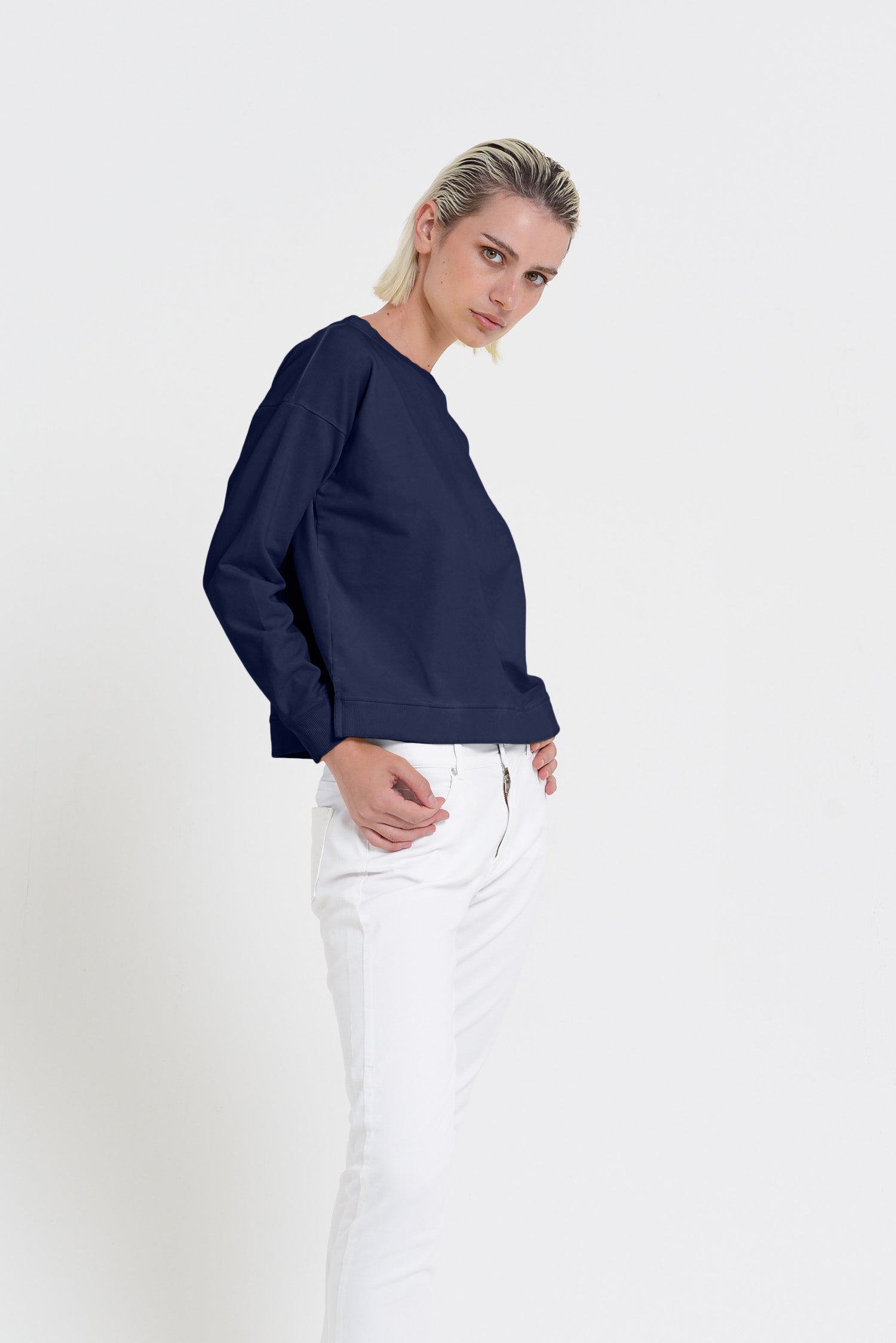 Roxie Sweatshirt - Women's Cropped Cotton Sweatshirt - Navy