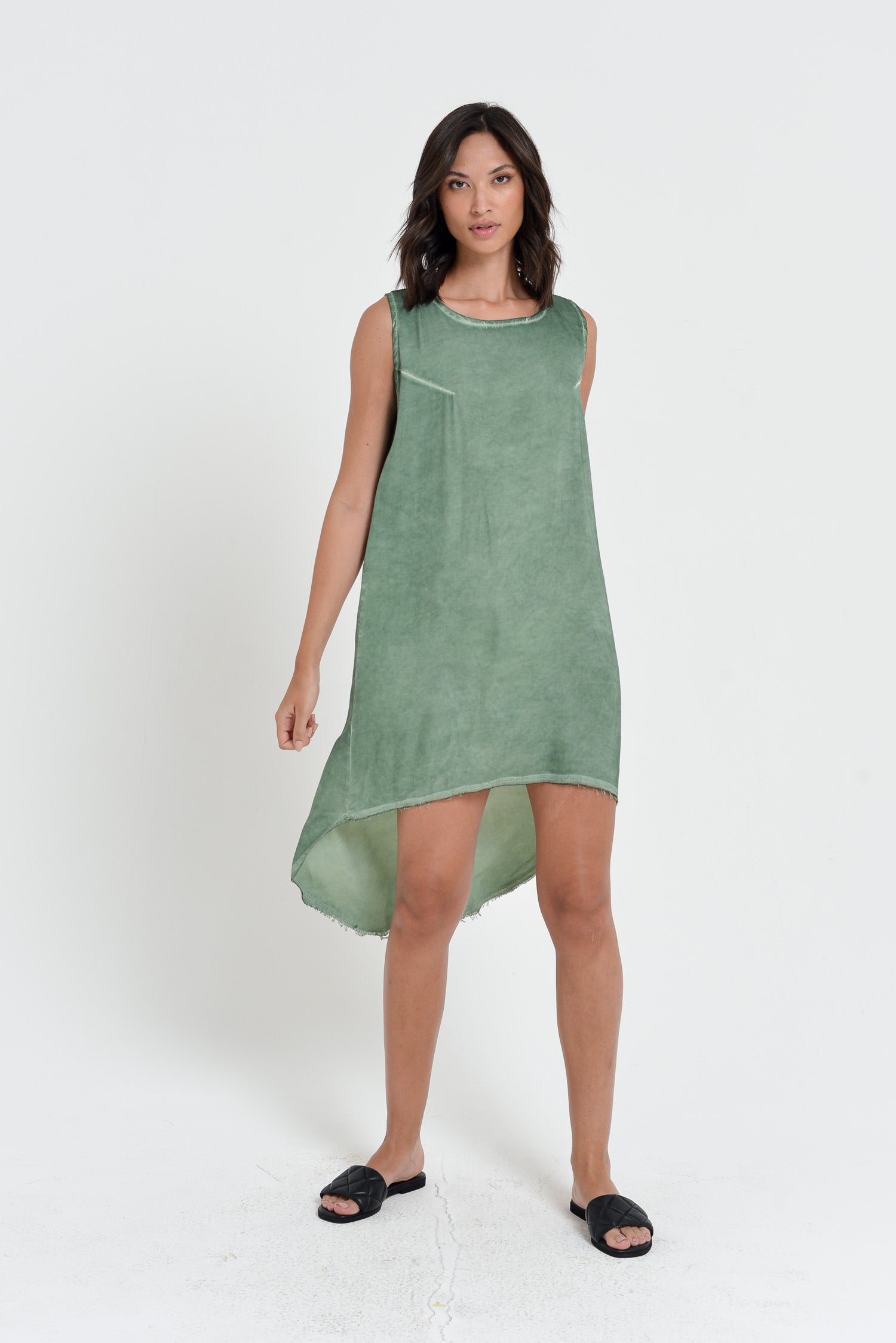 Tulip Dress - Women's Sleeveless Long Back Satin Dress - Juniper