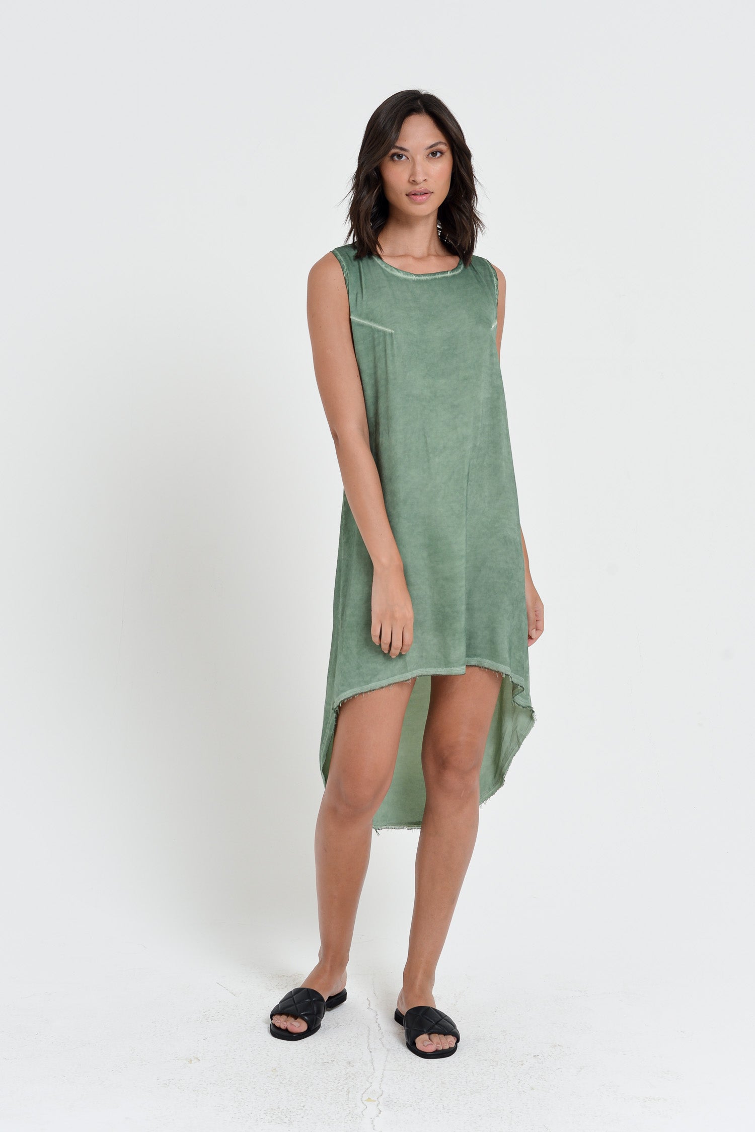 Tulip Dress - Women's Sleeveless Long Back Satin Dress - Juniper