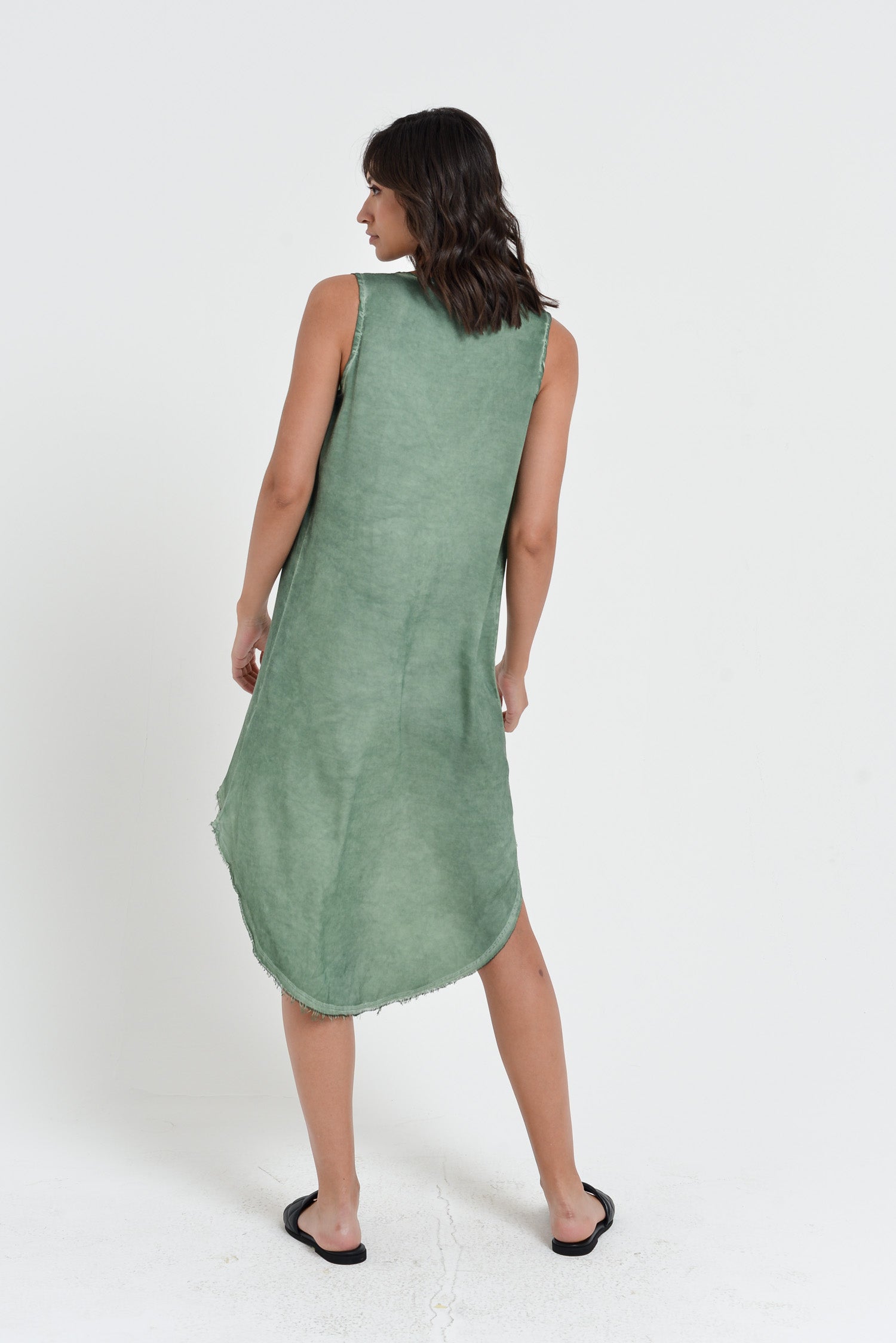 Tulip Dress - Women's Sleeveless Long Back Satin Dress - Juniper