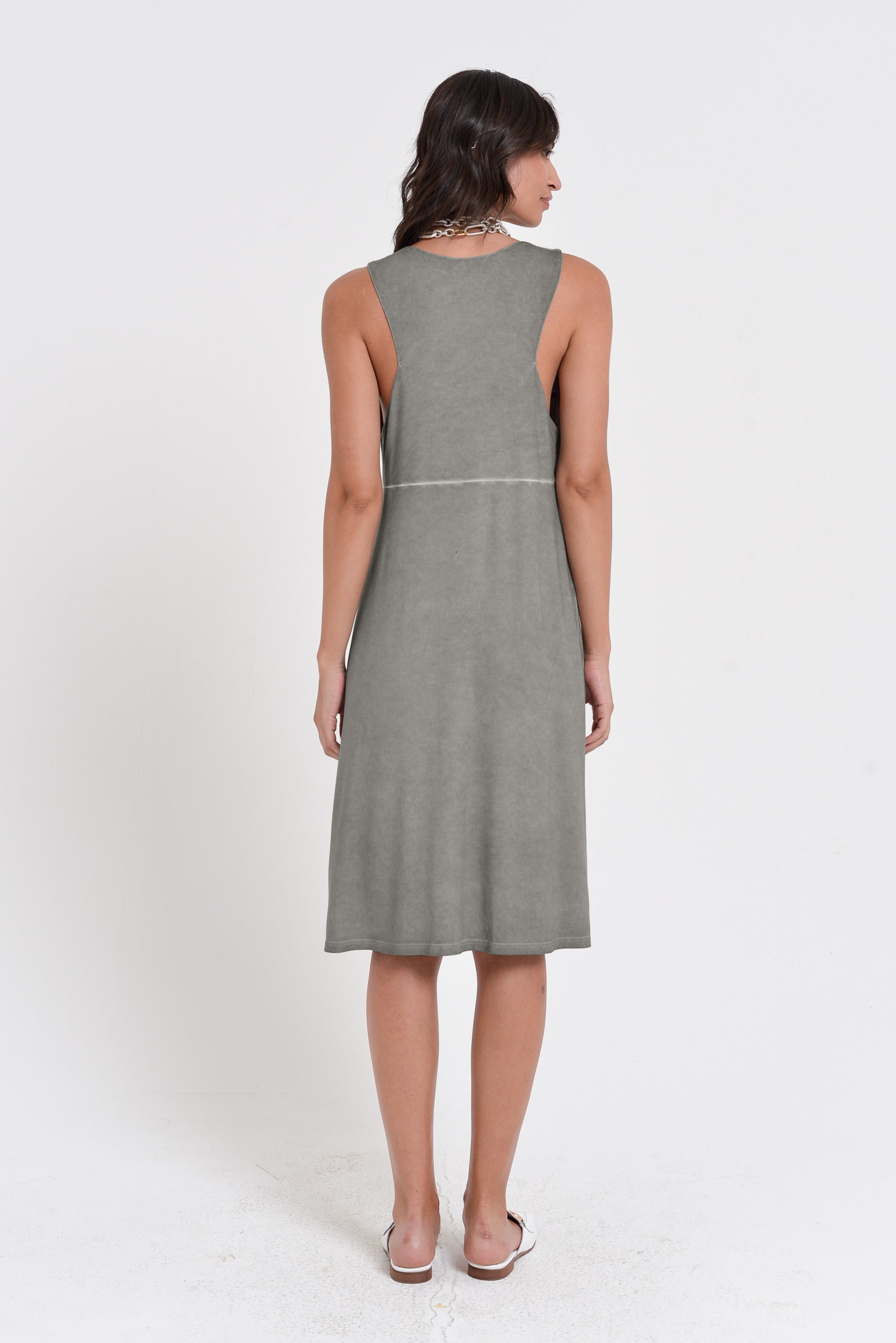 Lucy Dress - Women's Below The Knee Sleeveless Jersey Dress - Dolphin