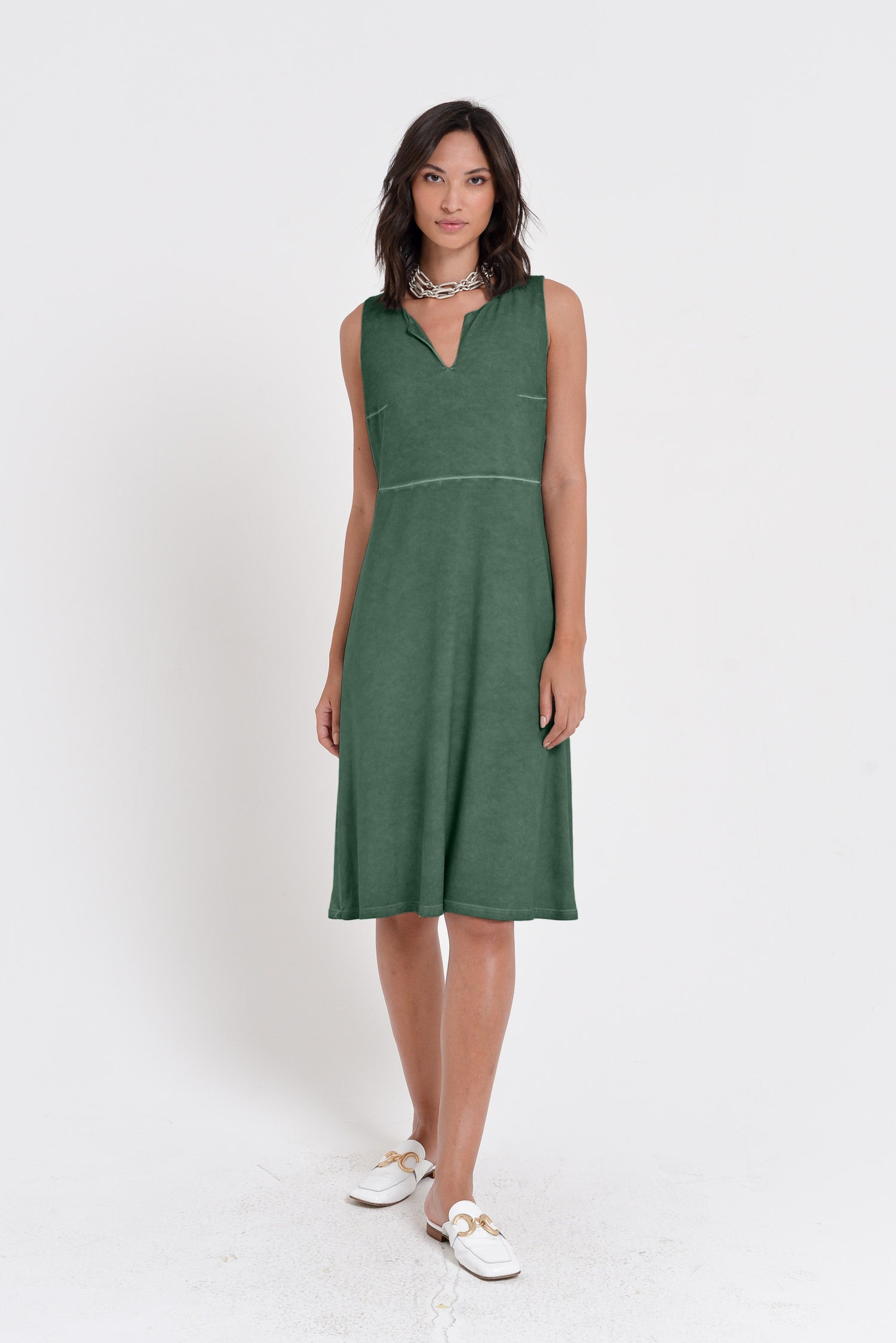 Lucy Dress - Women's Below The Knee Sleeveless Jersey Dress - Juniper