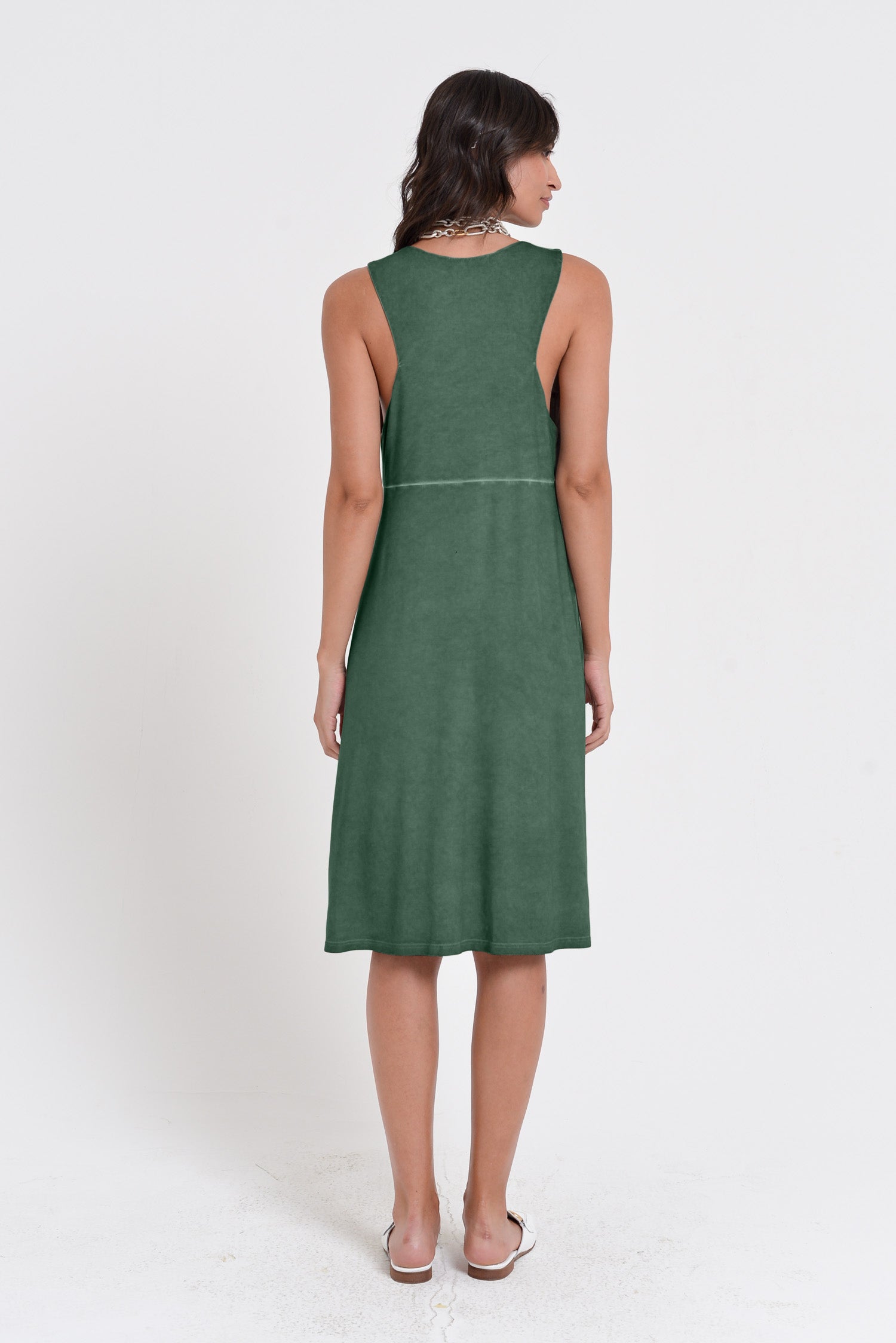 Lucy Dress - Women's Below The Knee Sleeveless Jersey Dress - Juniper